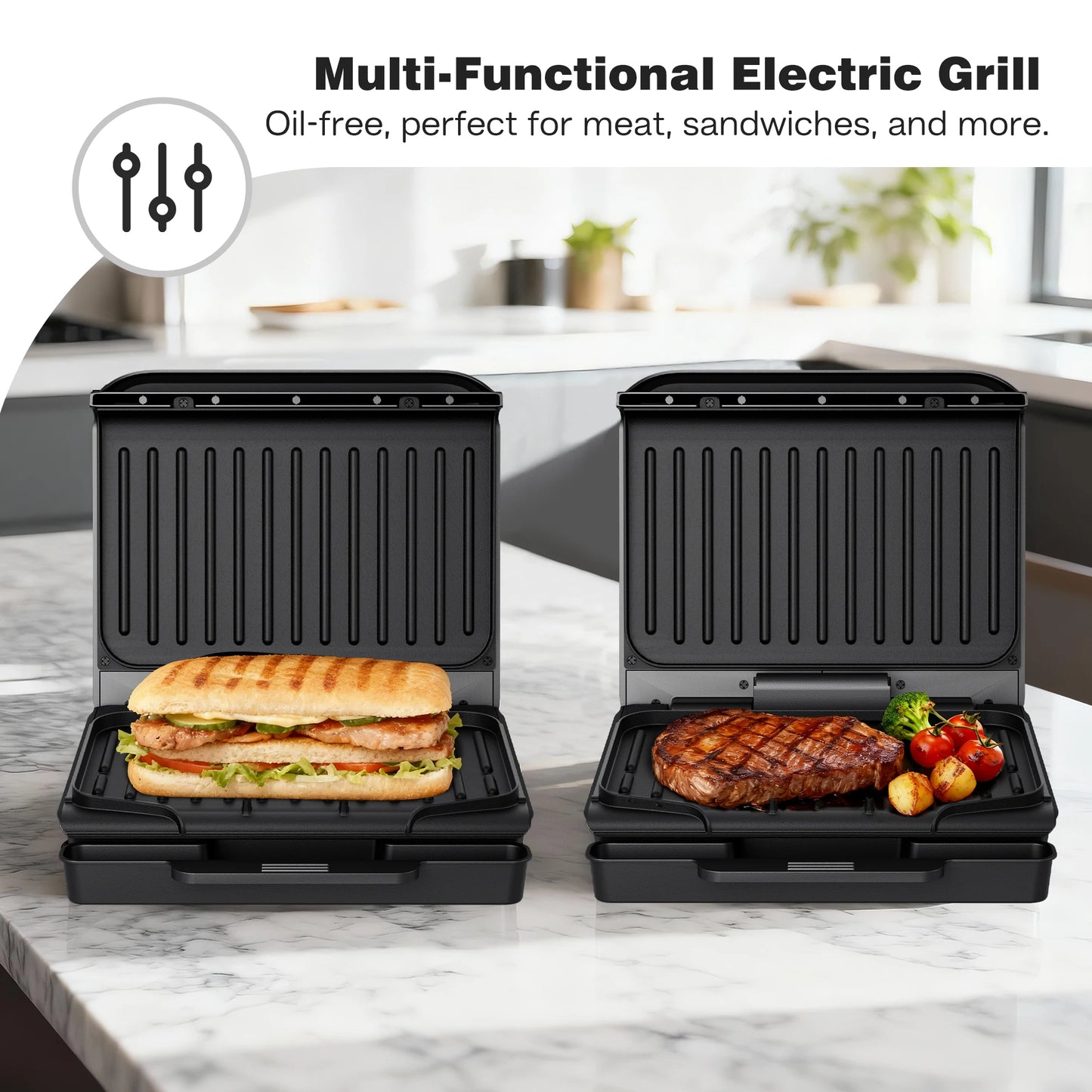 900W Electric Grill Pan, Indoor & Outdoor Kitchen BBQ Griddle for Steak, Seafood and Pancakes, Non-Stick