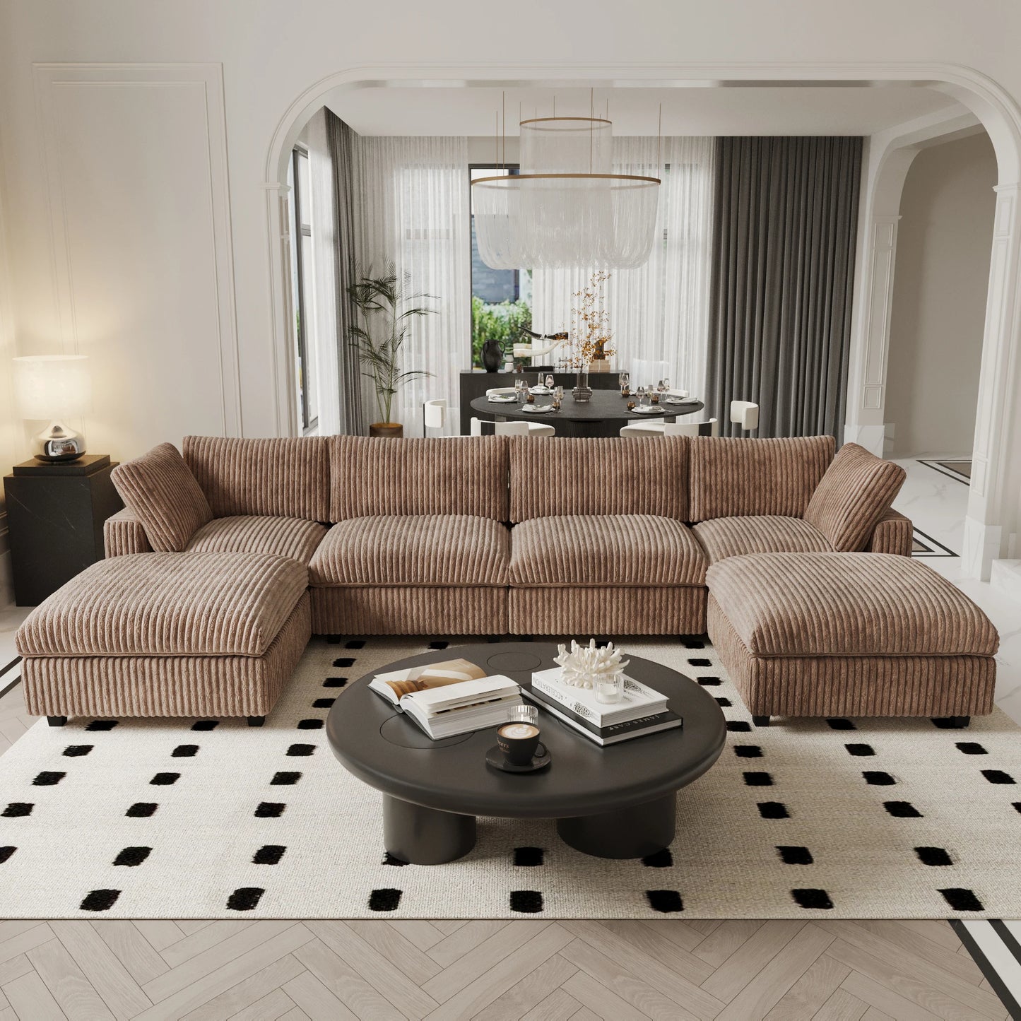 Modular Sectional Sofa Convertible 6 Seat U Shaped Couch with Ottoman Deep Seat Cloud Couch Comfy Plush Sofas for Living Room