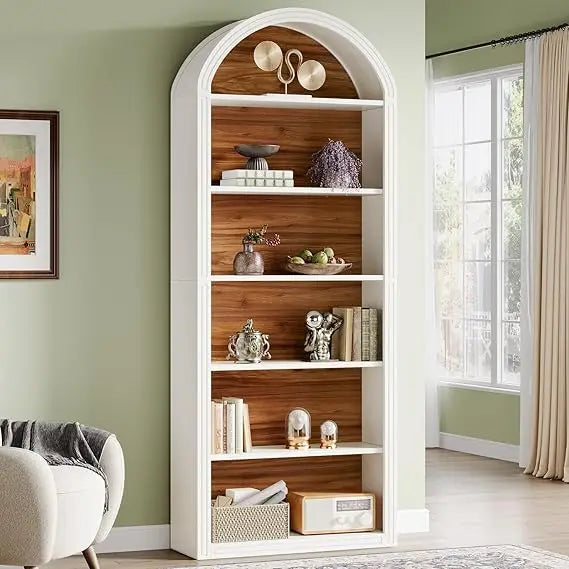 Tribesigns 6-Tier White Arched Bookshelf, 77.16 Tall Arched Bookcase with Storage Shelves, Floor Standing Open Display Shelving