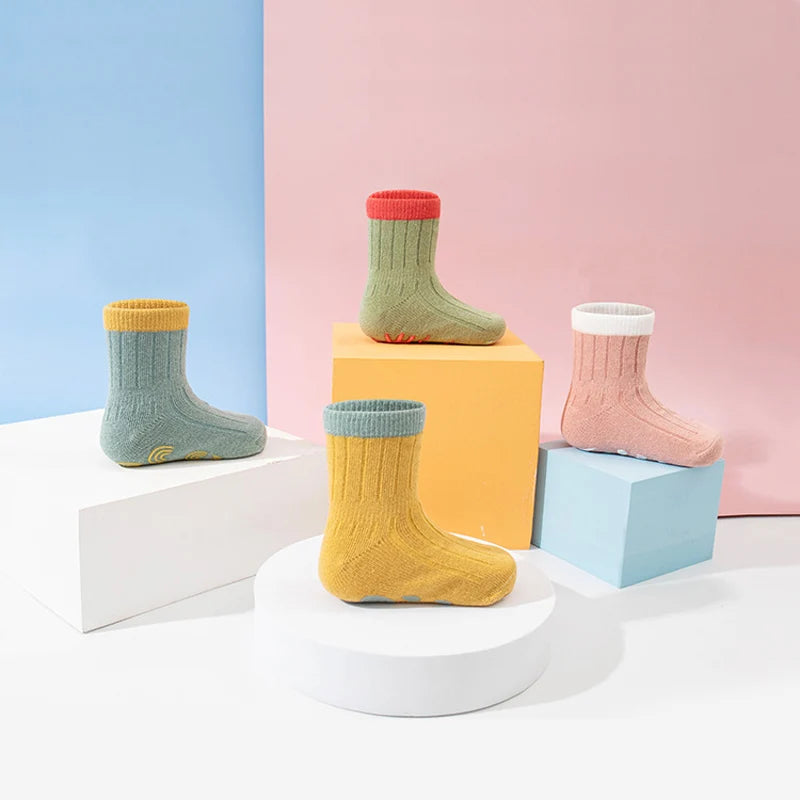 5pairs Casual Cute Knit Floor Socks, Soft Comfortable Breathable Cotton Socks for Toddler Walking Baby Boys and Girls