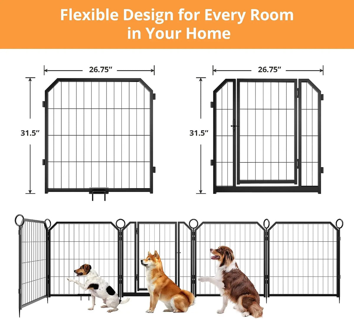 12/16/18 Panels 32/40inch Dog Playpen with DoorSelf-Locking Door & Stakes Heavy Duty Pet Fence Indoor Outdoor Pet Safety Isolation Barrier for Puppy Dog Supplies