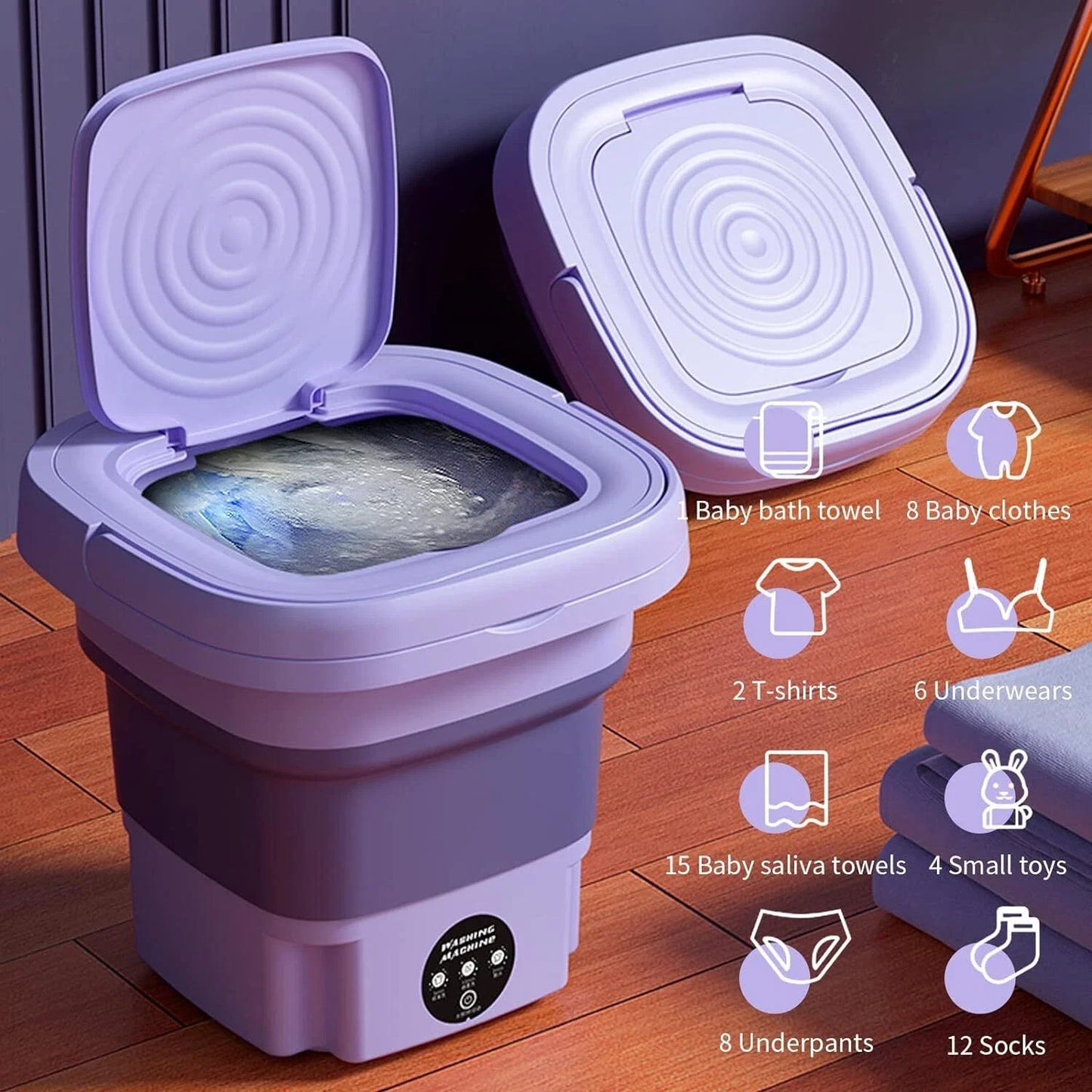 8L Portable Washing Machine Mini Foldable Washer Spin Dryer Washer for Cloth Travel Home Underwear Sock Mini Washer Laundry Tool