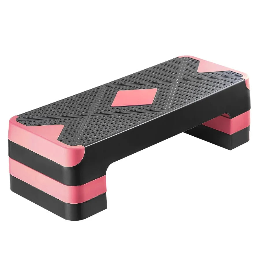 Aerobic Exercise Step Platform 28Inch Workout Stepper with Adjustable Height Fitness Training Deck with 4 Risers NonSlip Surfac