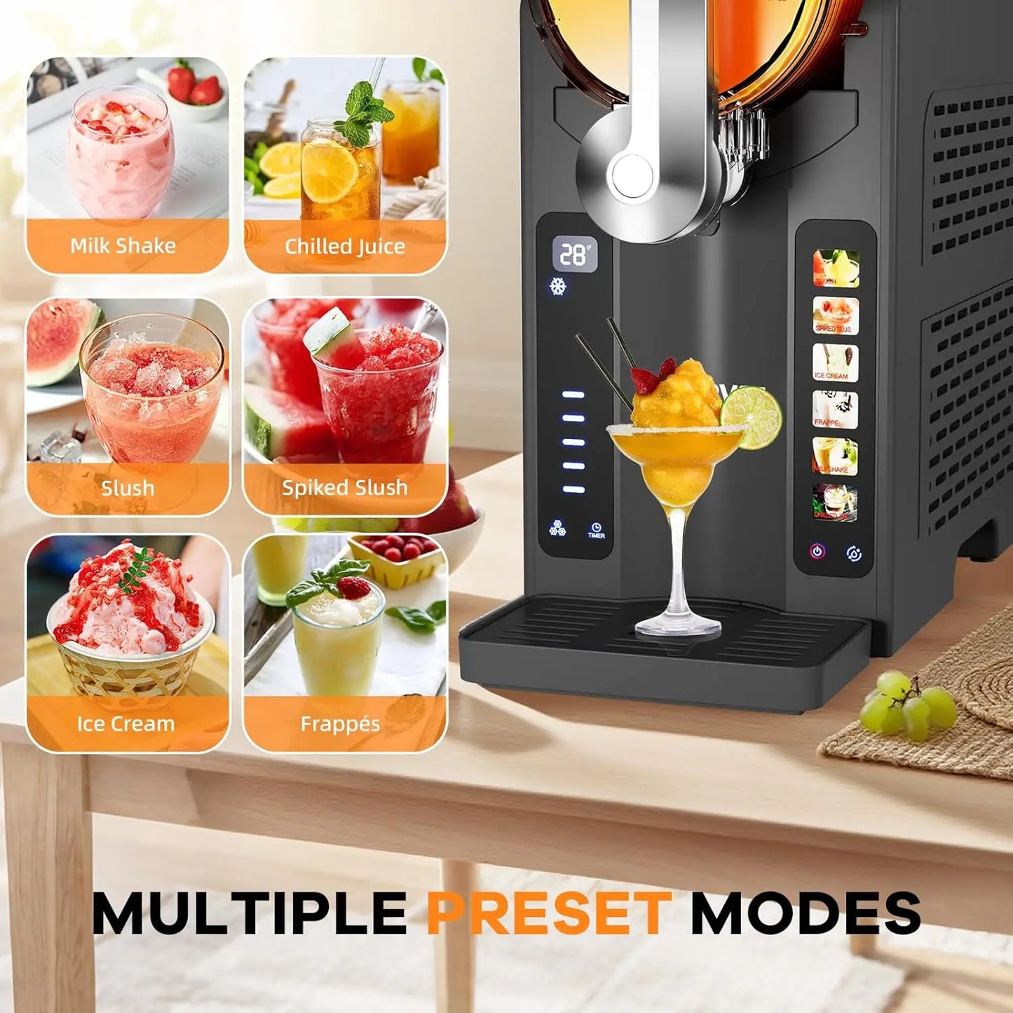 Slushie Machine for Home No Ice Needed,Frozen Drink Maker with LED Display & 6 Pre-Set Programs,Quiet Compressor Slushy Machine