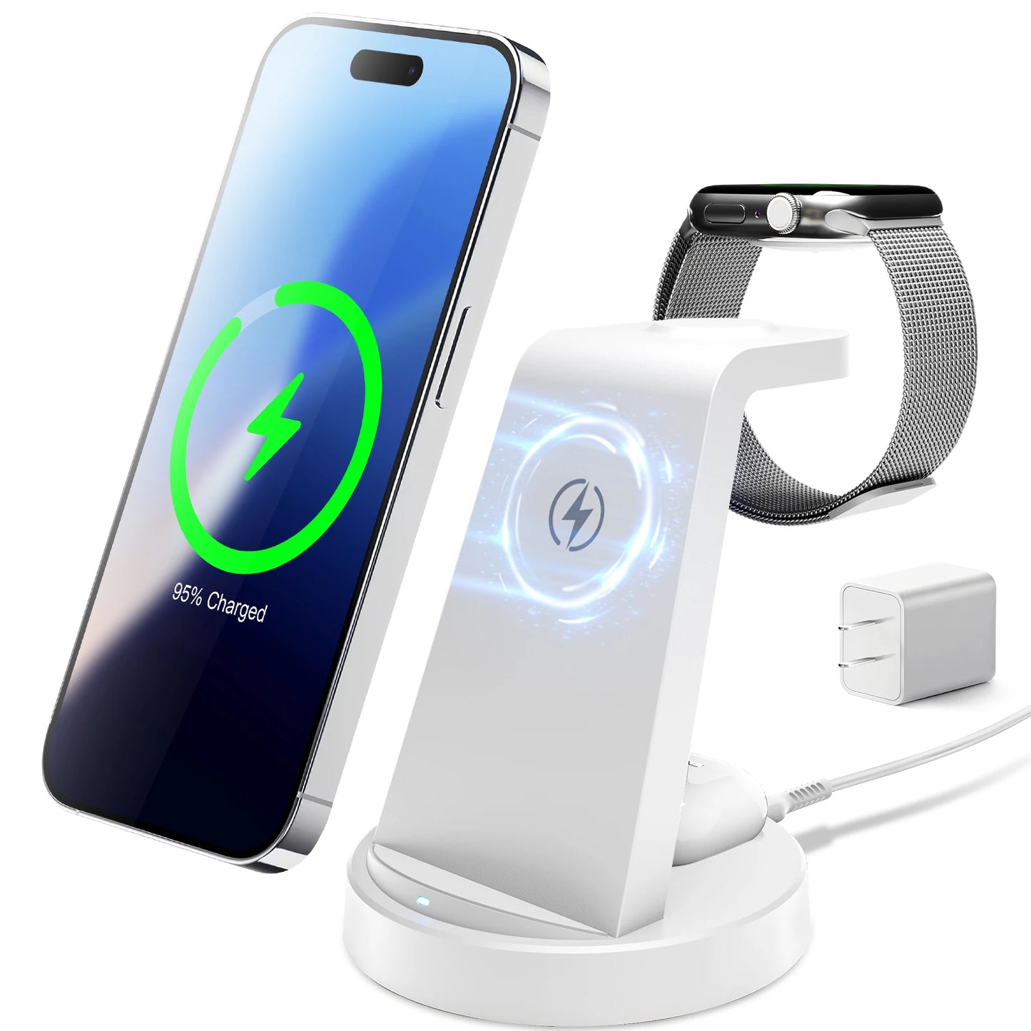 3 In 1 Magnetic Wireless Charger Stand 15W Fast Charging Dock Station Phone Holder For iPhone 17 16 15 14 Airpod Watch