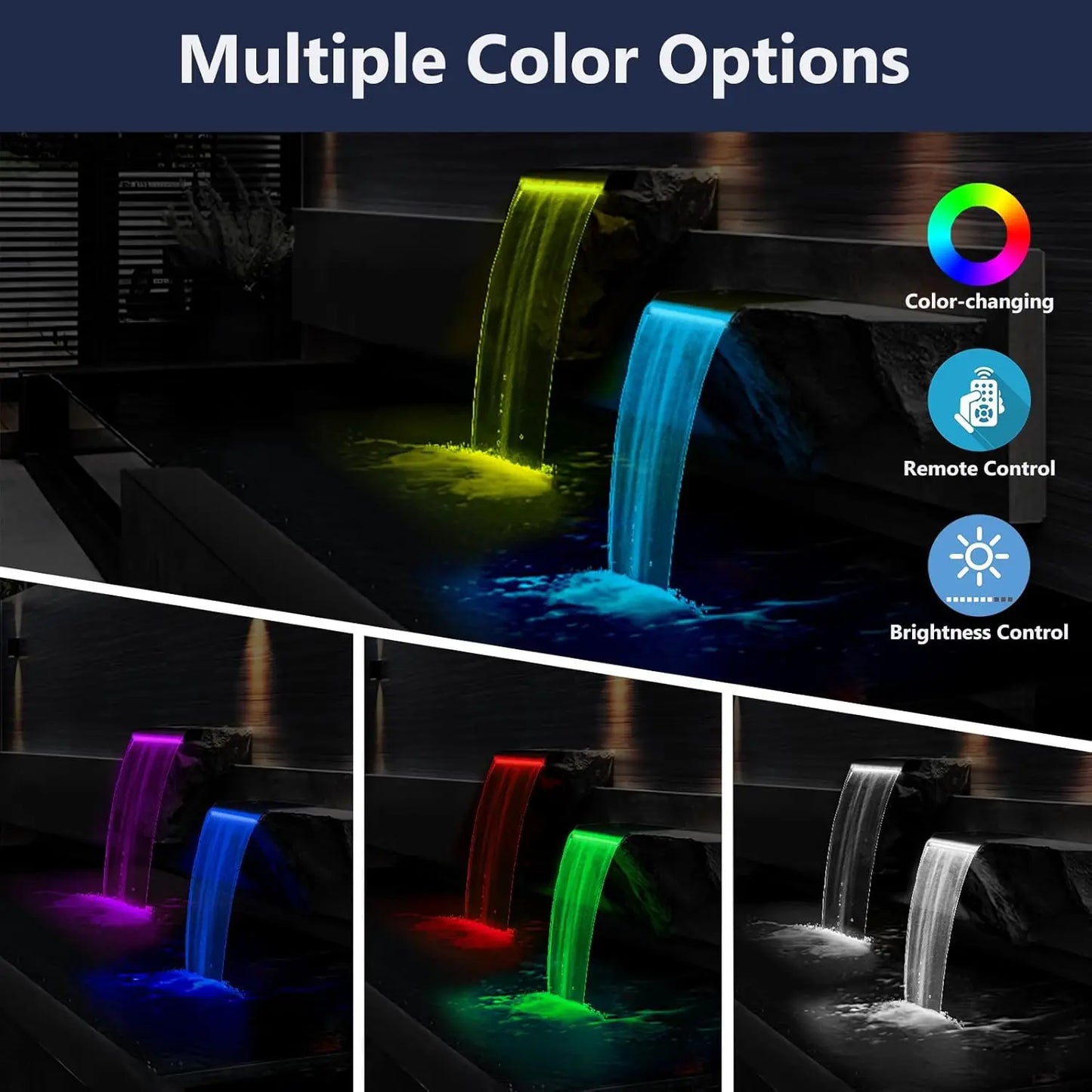All-in-1 Stainless Steel Pond Waterfall Kit with LED Lights, 660GPH Pump for Garden, Backyard & Pool Decor