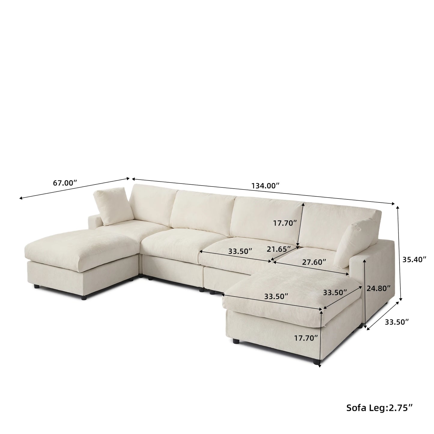 Sdorens Sectional Sofas for Living Room Modern Cloud Couch Chenille U-shaped Modular Sectional Sofa with Reversible Ottomans