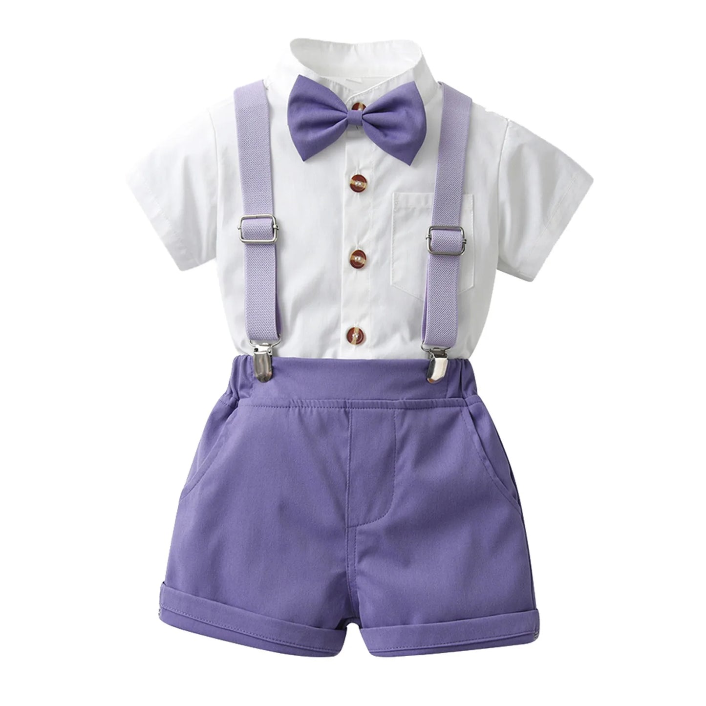 Toddler Boys Short Sleeve Shirt Tops Shorts Sets Tie Child Kids Gentleman Outfits Strap Jumpsuits Outfits Tracksuits 아동 상하복 세트