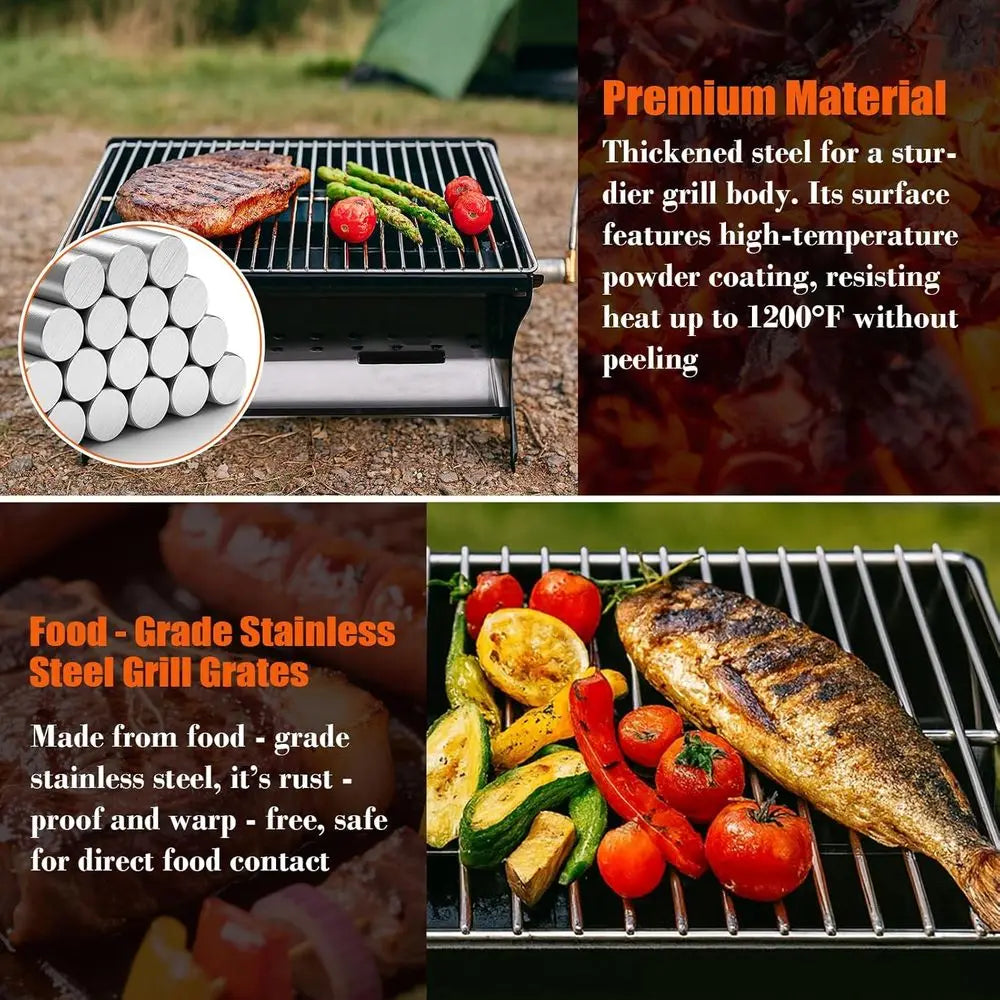 Portable Outdoor BBQ Grill - Durable Charcoal/Gas with Carry Bag for Camping, Picnics, and Backyard Cooking