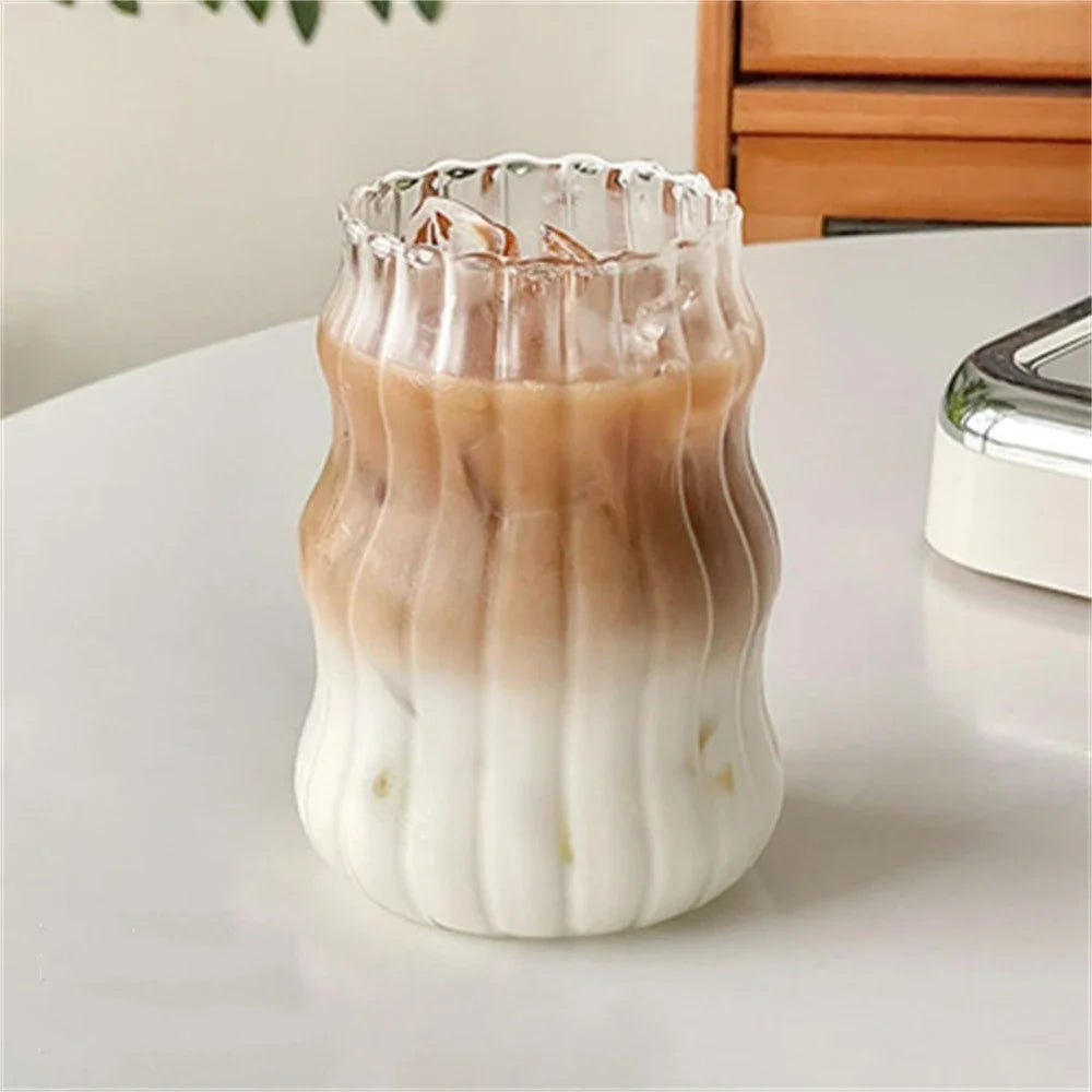 1pc Glass Cup 530ml Water Glasses Stripe Mug Heat-resistant Tumbler Drinkware Perfect For Tea Juice Milk Coffee For Party Altar