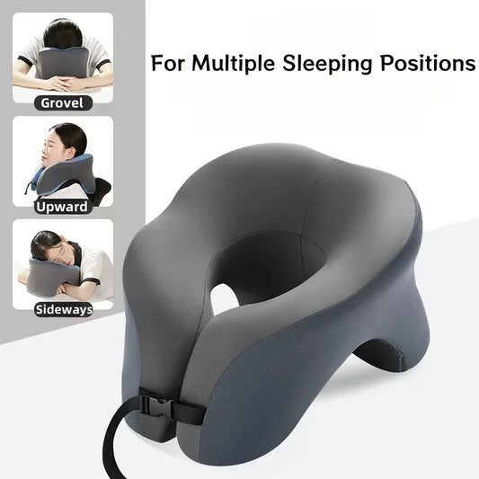 U-shaped portable travel pillow, memory foam sleep aid, used for napping in airplanes and cars, ergonomic head support pillow.