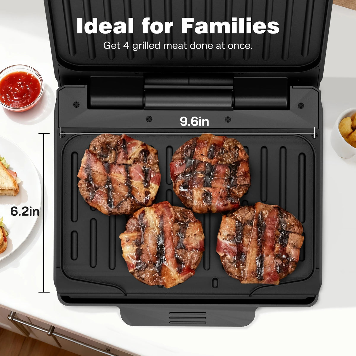 900W Electric Grill Pan, Indoor & Outdoor Kitchen BBQ Griddle for Steak, Seafood and Pancakes, Non-Stick