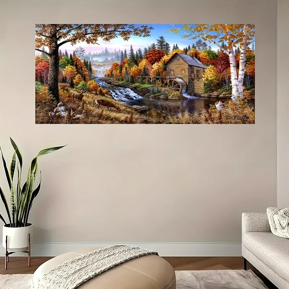 Autumn landscape canvas mural, modern abstract natural landscape print, 1.5 inch thick pine solid wood frame