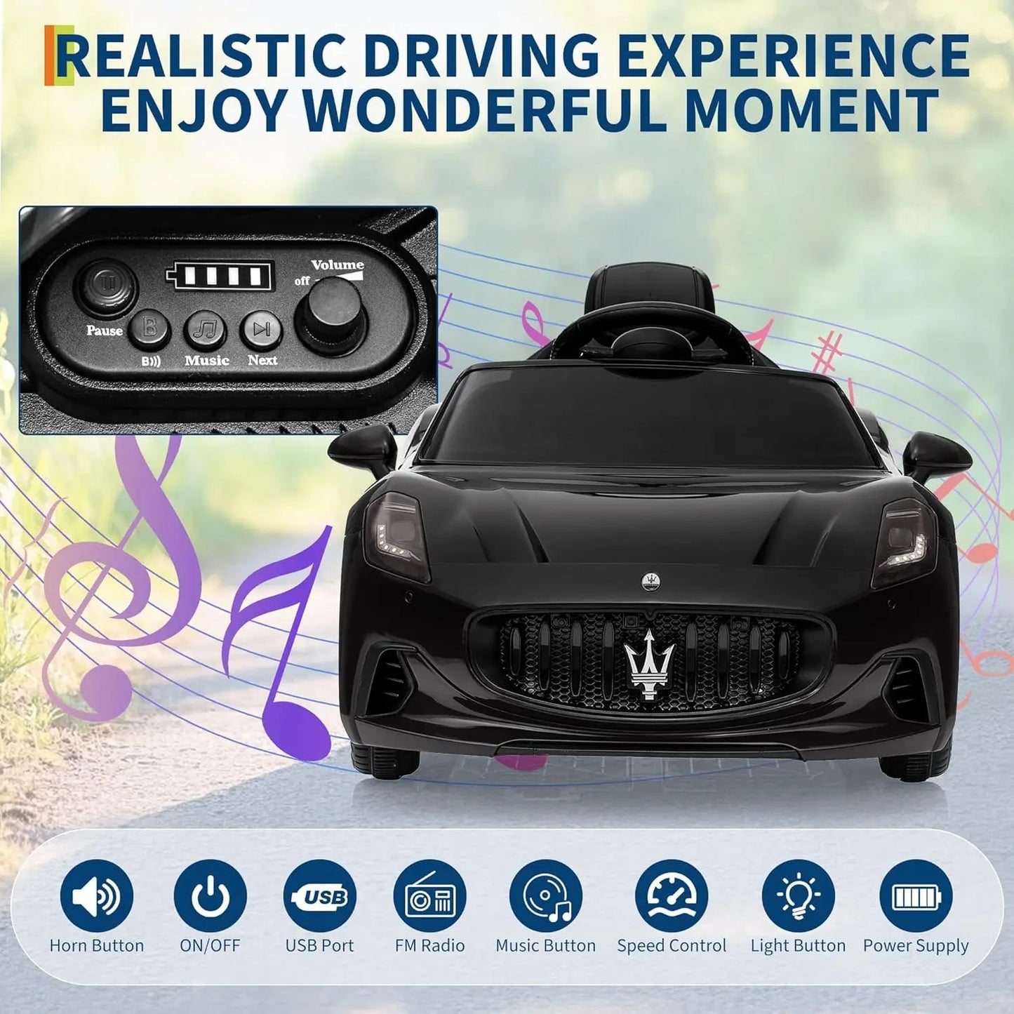 Toddlers Ride On Car Toy 12V Powered for Children with Remote Control Spring Suspension Bright Lights 4 Wheel Electric Vehicle