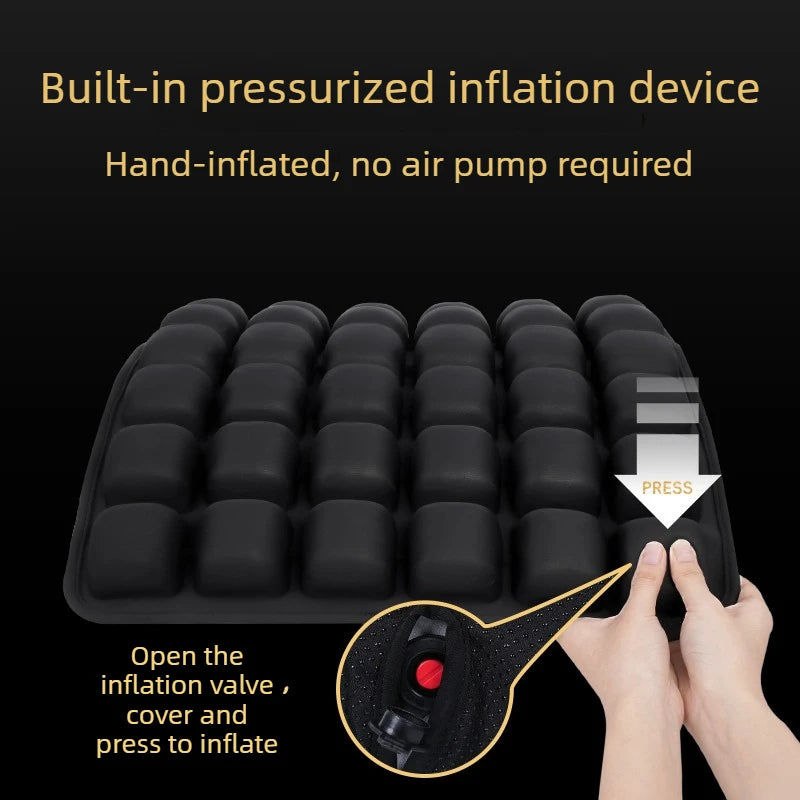 Adjustable Press-to-Inflate Seat Cushion | Pressure Relief for Office, Car & Airplane, Fabric Breathable & Anti-Slip,