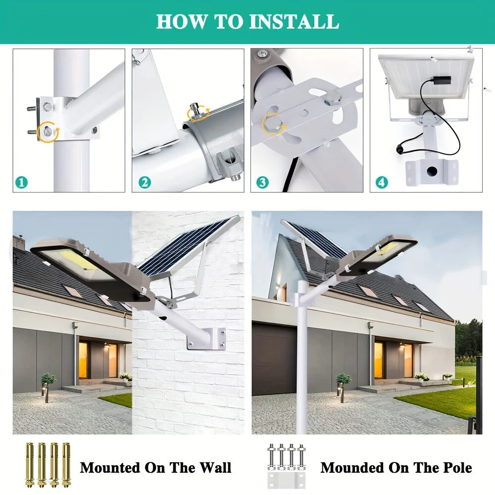 1PC 100W Solar Garden Light, Solar Pole Light, Outdoor Wall Light,  6500K White Light, waterproof outdoor lights
