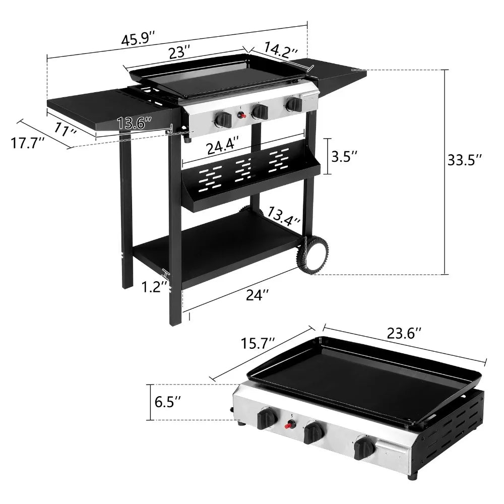 3-Burner Outdoor Flat Top Gas Griddle Cooking Station Grill Propane BBQ Grill