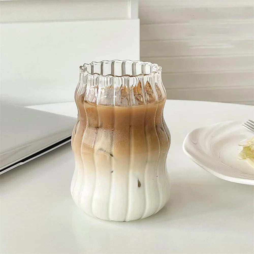 1pc Glass Cup 530ml Water Glasses Stripe Mug Heat-resistant Tumbler Drinkware Perfect For Tea Juice Milk Coffee For Party Altar
