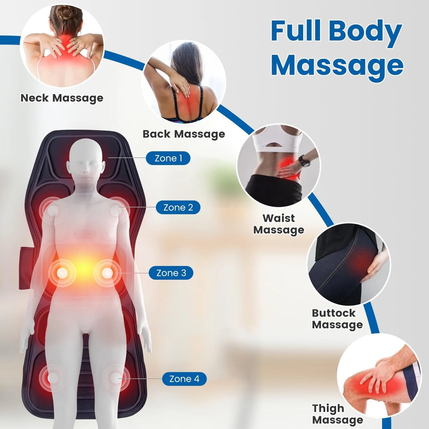 Massage Seat Cushion With Heating, 7 Massage Modes Back Massage Chair Cushion for Pain Relief, Home Office Use, Christmas Gifts