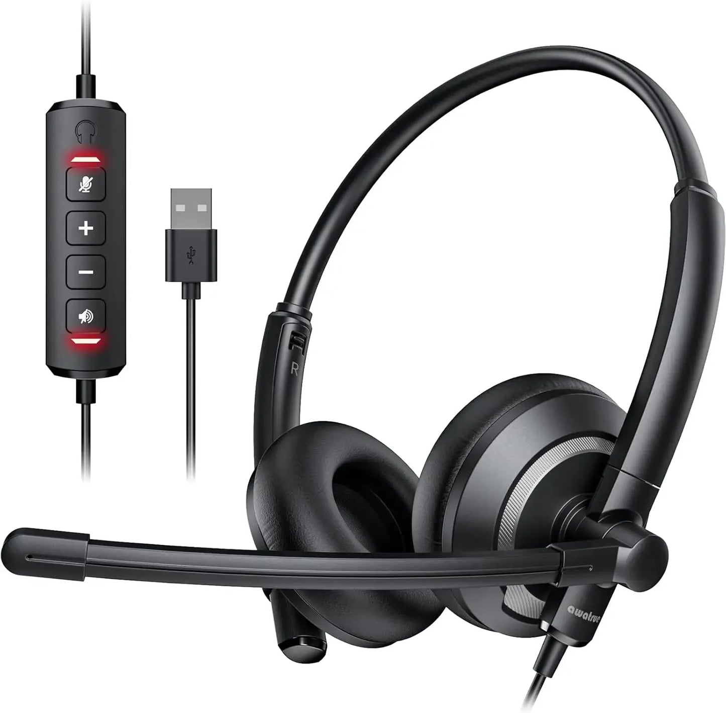 AWATRUE EH05 Wired USB Headset with Noise Cancelling Microphone Lightweight in-Line Control Enhanced Sound for PC Laptop