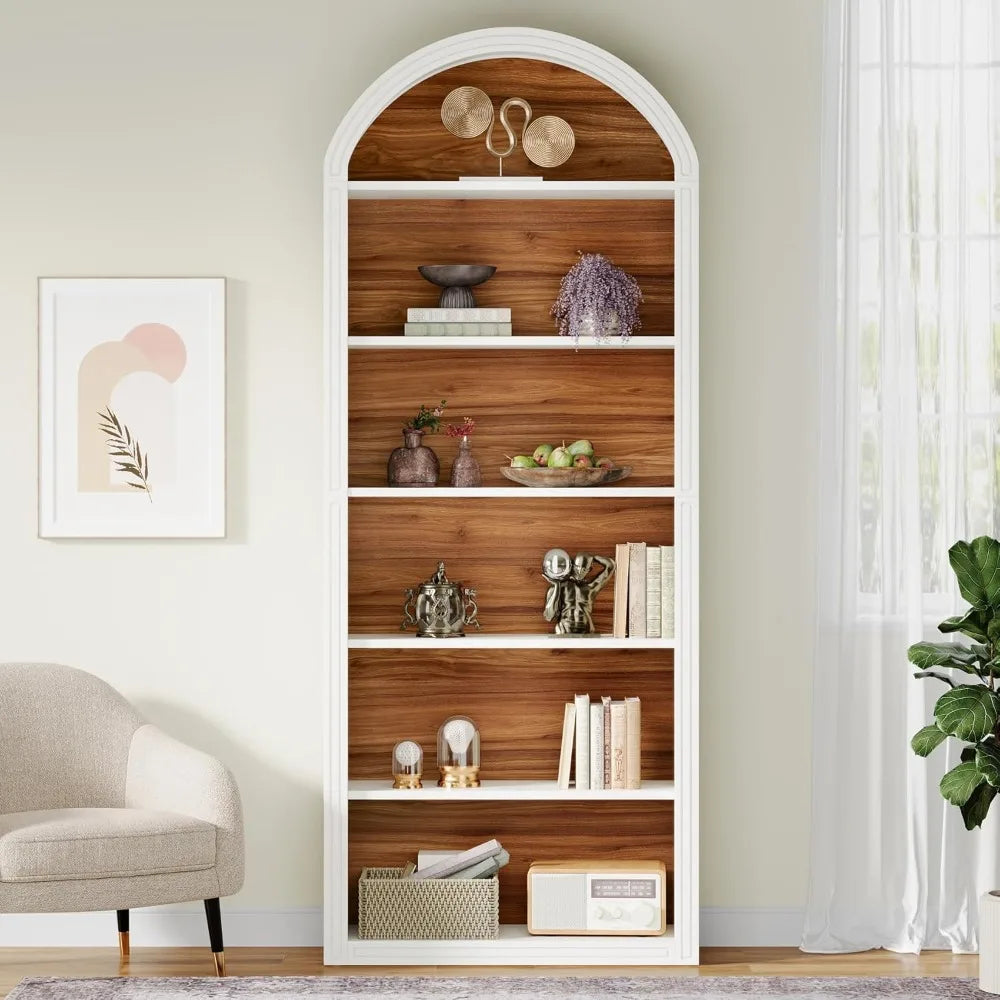 Tribesigns 6-Tier White Arched Bookshelf, 77.16 Tall Arched Bookcase with Storage Shelves, Floor Standing Open Display Shelving
