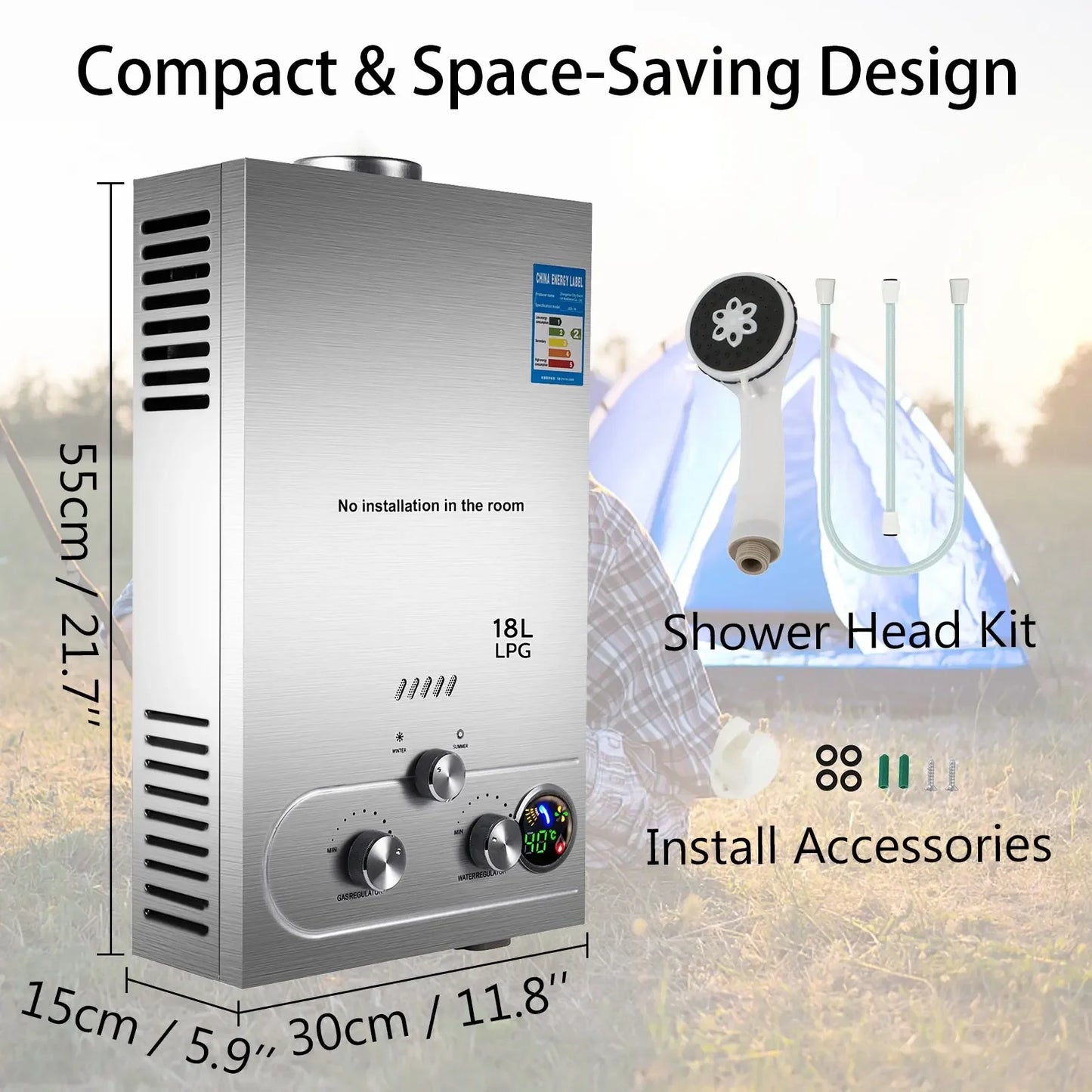 VEVOR Propane LPG Hot Water Heater Gas Stainless Steel Tankless  Propane Gas LPG Boiler Home Appliance 6L-18L Water Heater