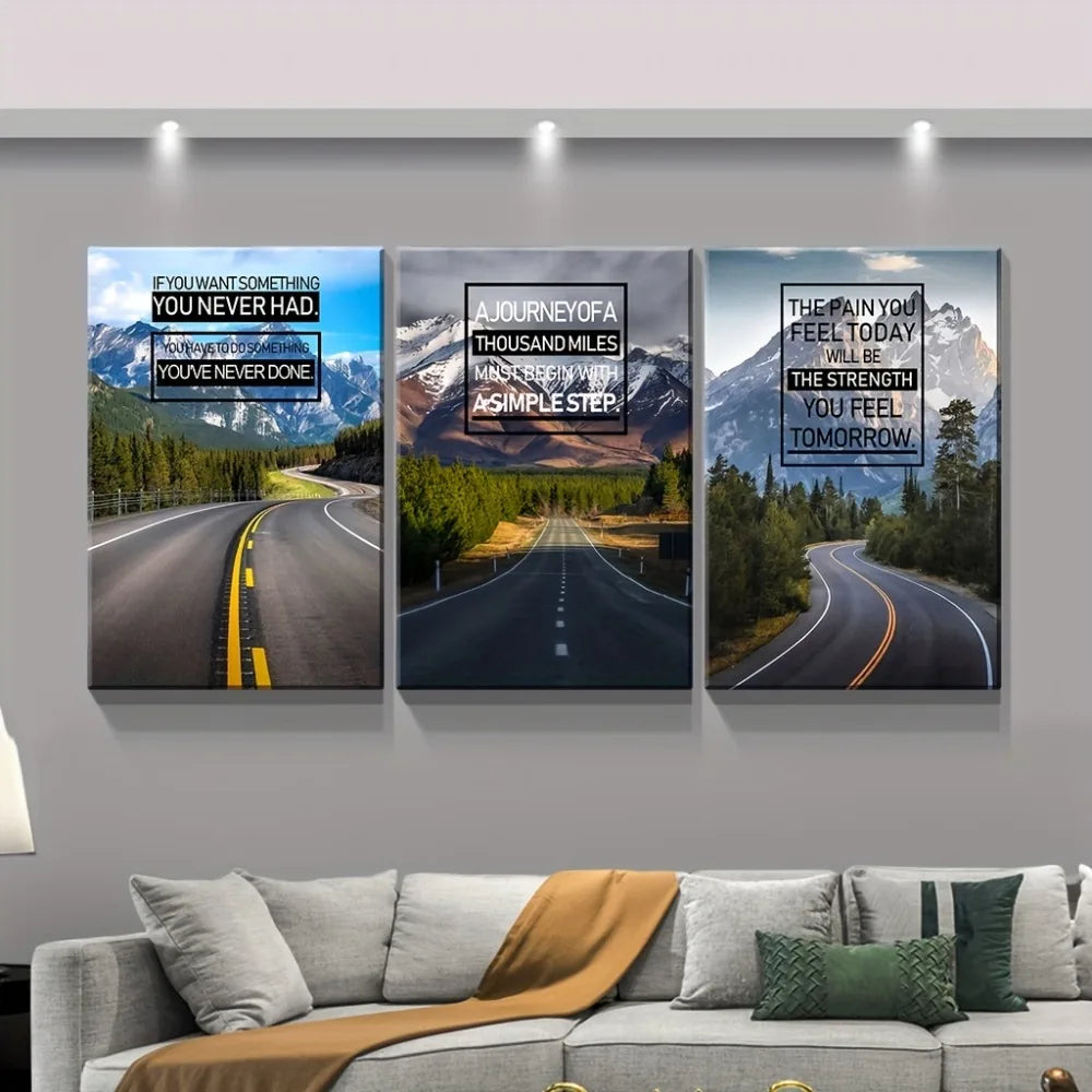 3 piece inspirational canvas wall for home bedroom office classroom decoration 1.5 inch thick pine solid wood frame