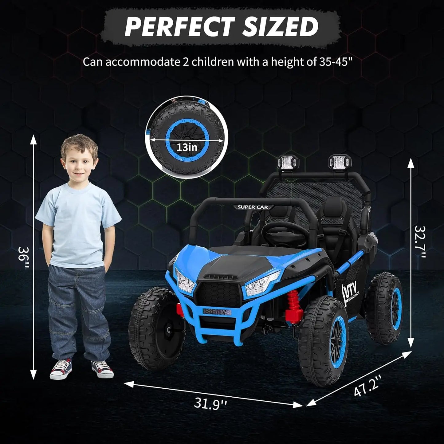 2-Seater Kids Electric Vehicle for Ages 3+,Ride on Car UTV,with Parent Remote Control,400w Motors,4.5MPH, Four-Wheel Suspension