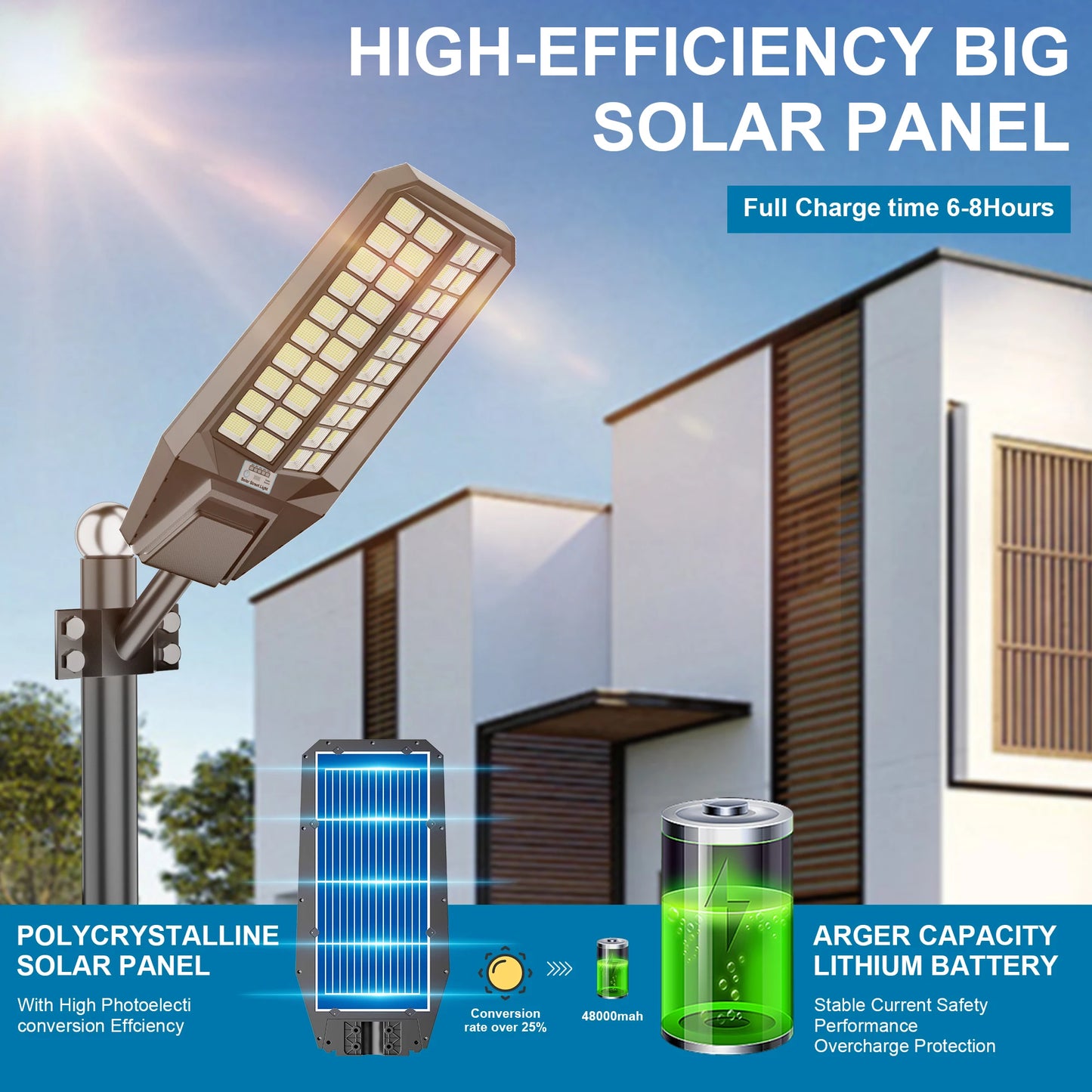 Outdoor solar light 8000W LED garden light solar panel light iP65 waterproof motion sensor street light