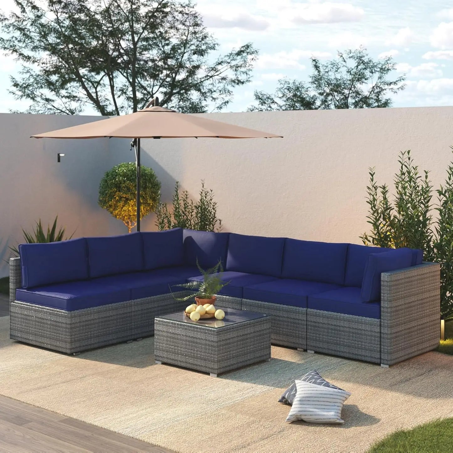 7 Piece Patio Furniture Set, Outdoor Couch Set—All-Weather Outdoor Furniture Sectional w Water Resistant Thick Cushions, Patio