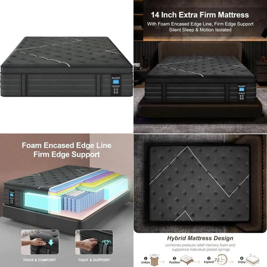 "King Size Memory Foam Hybrid Mattress with Extra Firm Support and Lumbar Relief for Back Pain"