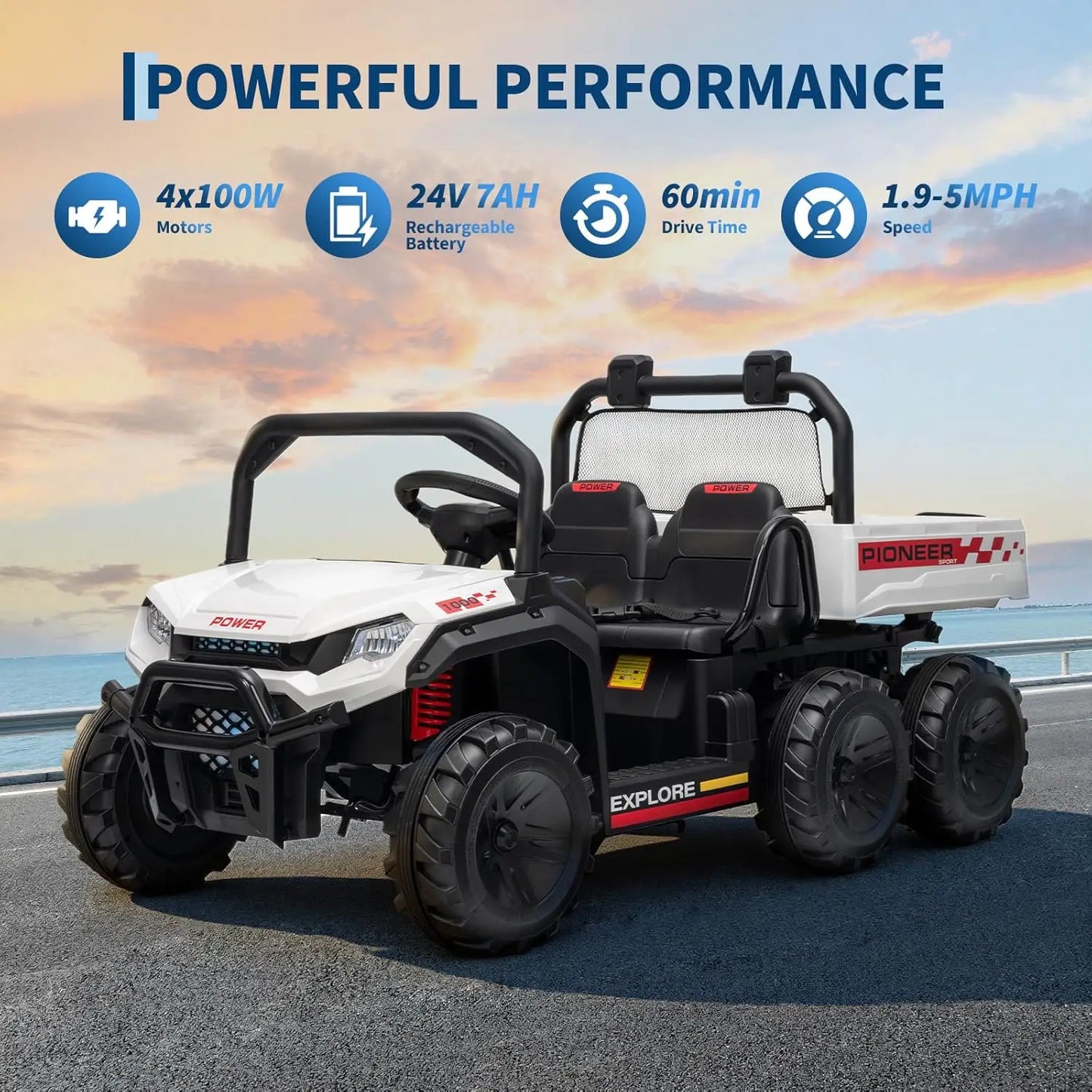 24V 4WD Electric Dump Truck for Kids Boys Girls 2-Seater Ride-on Toy with Parent Remote Control,Music Player, Off-Road Vehicle