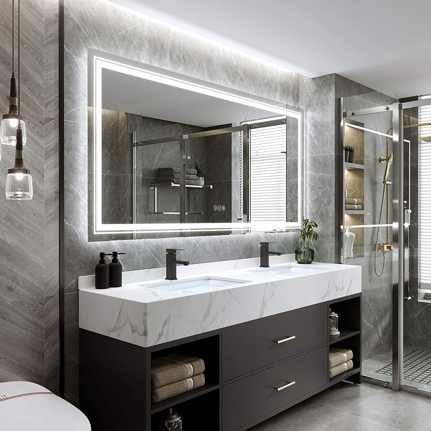 48"X24" LED Bathroom Mirror with Lights, Anti-Fog, Dimmable, Backlit + Front Lit, Lighted Bathroom Vanity Mirror Memory