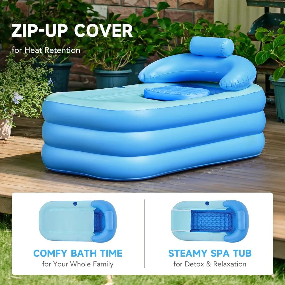 co-z inflatable adult bath tub, free-standing blow up bathtub with foldable portable feature for adult spa with electric air pum