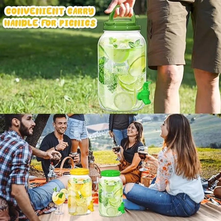 4 Pcs 1 Gallon Plastic Drink Dispenser for Parties Clear Plastic Beverage Dispenser Water jar with Spigot and Carrying Lid for