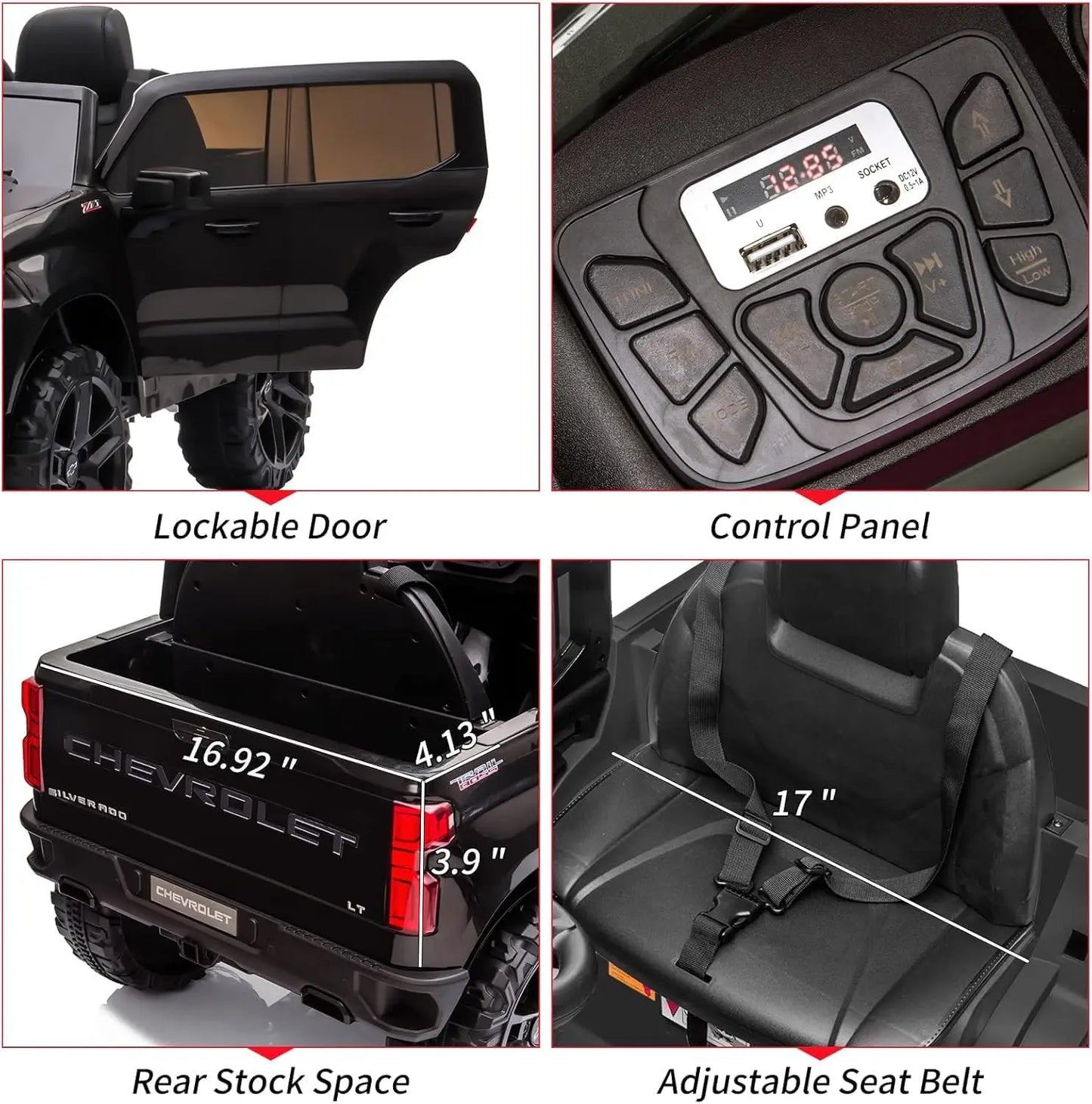 12V Kids Ride on Truck，Electric Ride on Car，Electric Vehicle for Kids/Toddlers, with Remote Control, MP3/Bluetooth LED Light