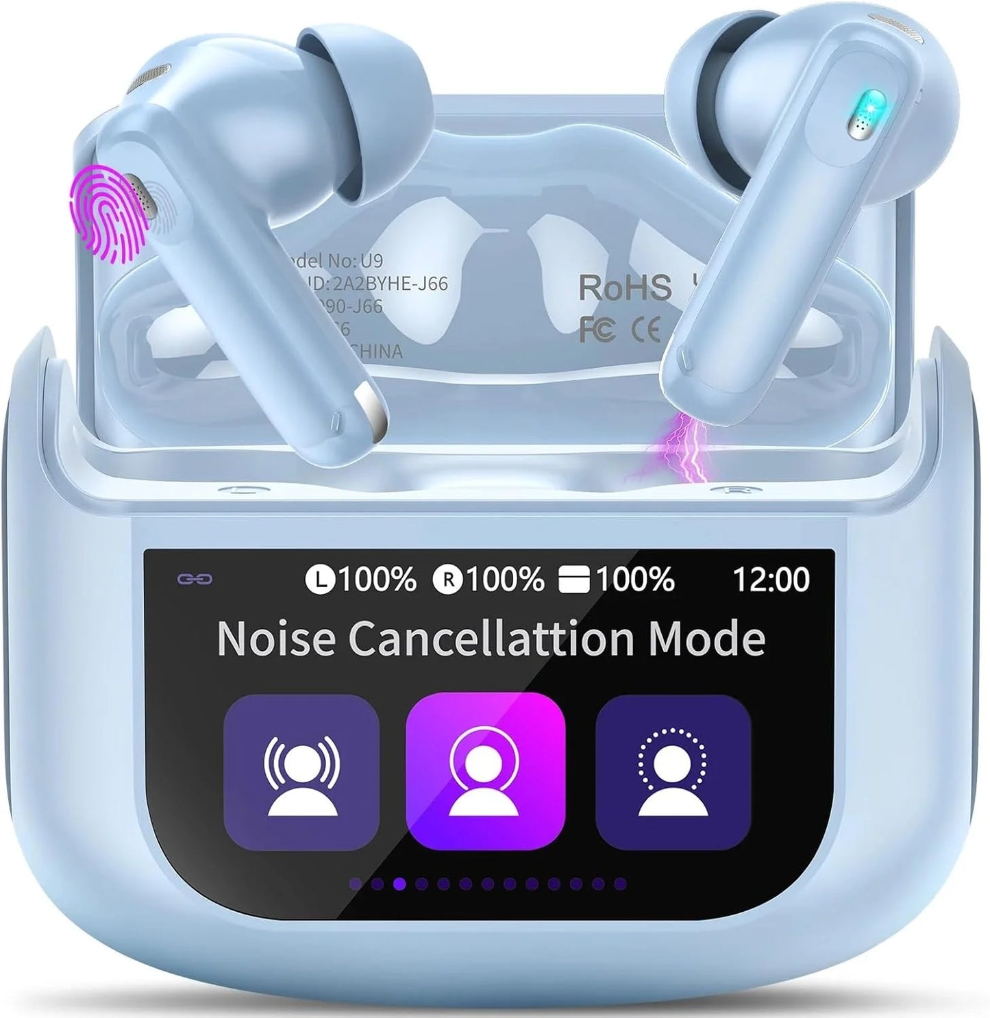 【2026 NEW】Touch Screen Earbuds 45dB ANC ENC Bluetooth 5.4 48H Battery 14.2mm Driver 5 EQ Modes IPX7 Waterproof Transparency Mode Wireless Earphones with Smart Display Case.