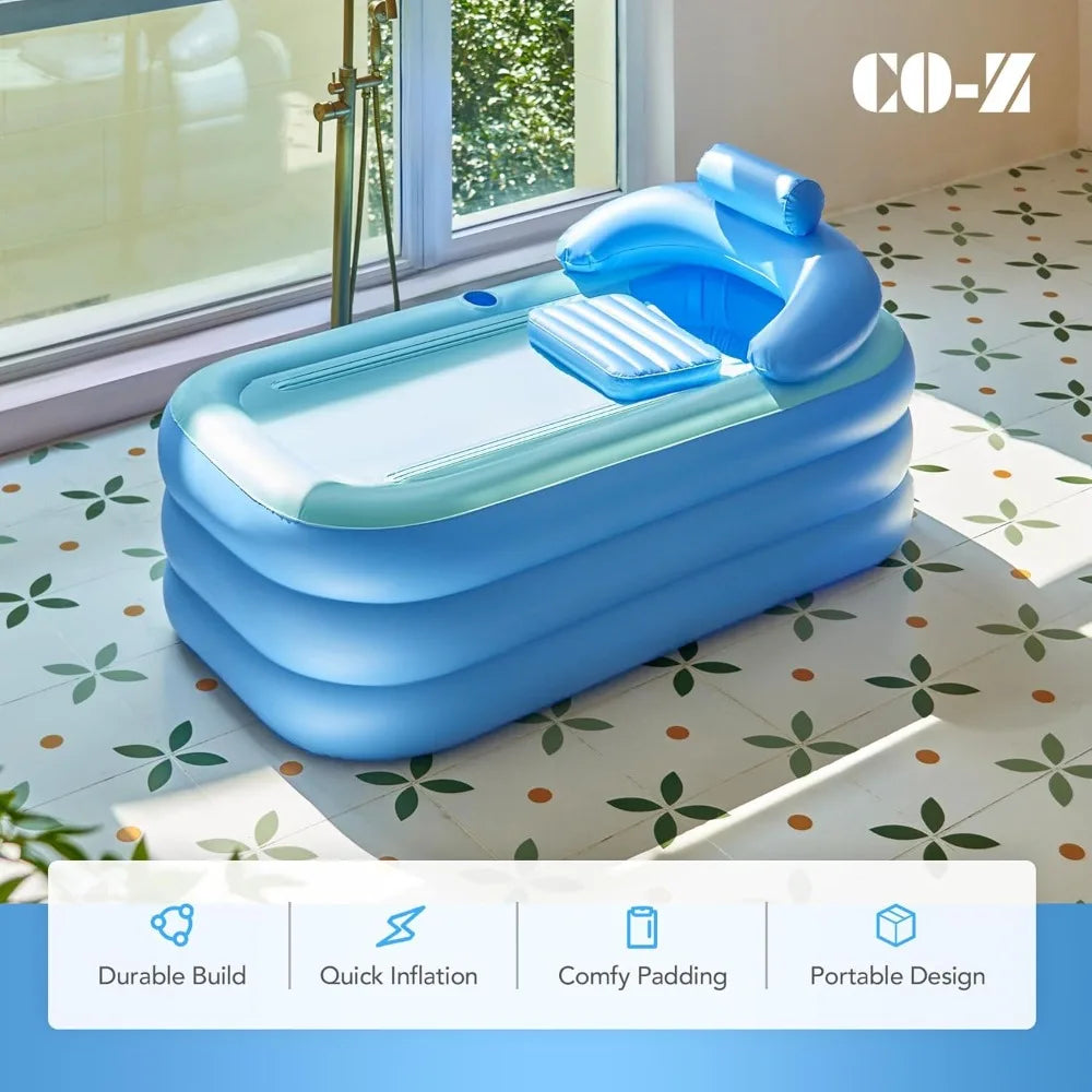co-z inflatable adult bath tub, free-standing blow up bathtub with foldable portable feature for adult spa with electric air pum