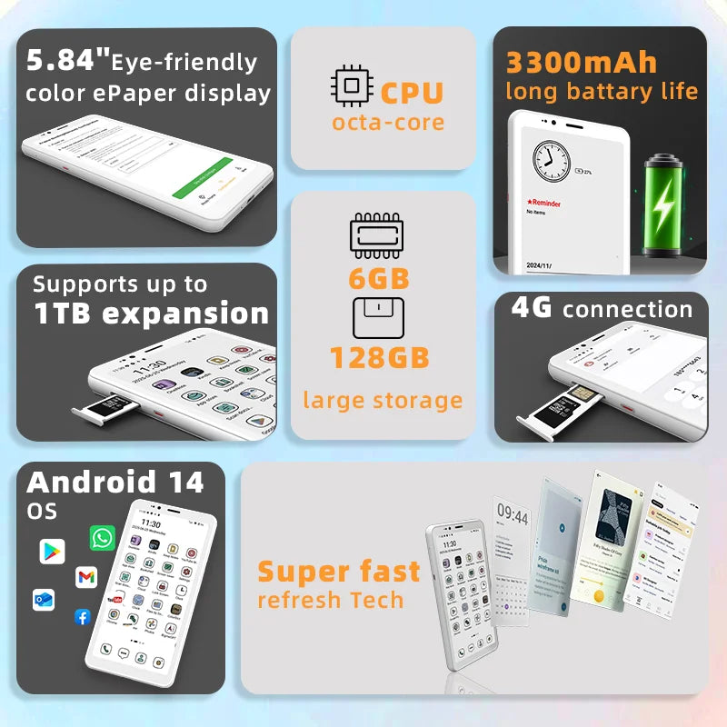 Bigme Hibreak S Color ebook reader, 5.84'' E-ink electronic book, 6GB+128GB, Android 14 OS eReader, eye-Friendly E-Paper e-Book
