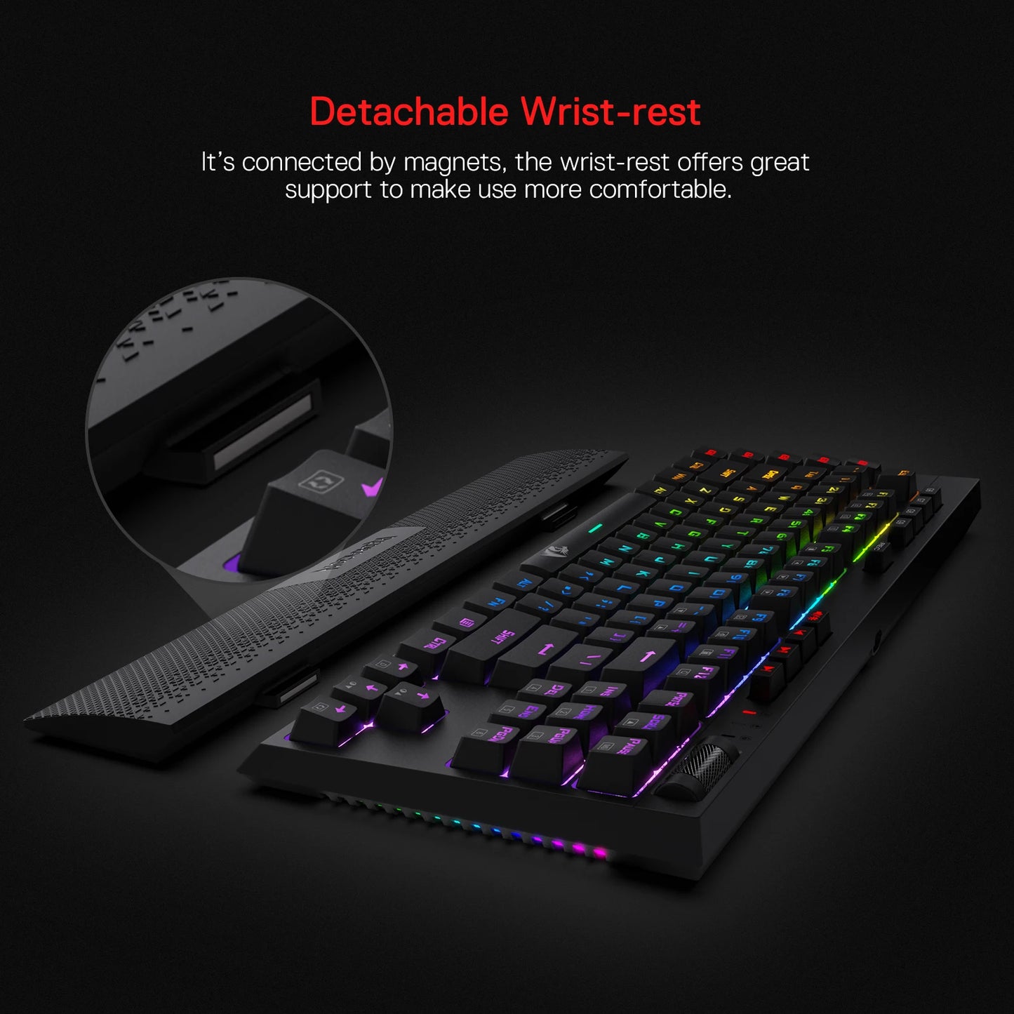 Redragon K596 Wired RGB Mechanical Gaming Keyboard, 87 Keys TKL Compact Keyboard  Wrist Rest, Red Switches