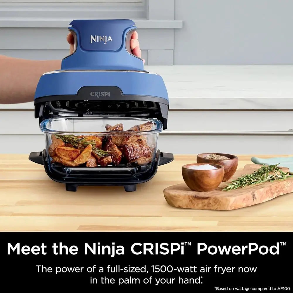 Ninja Crispi Air Fryer, Microwave, Freezer & Dishwasher Safe, Non Toxic Glass Portable Cooking System, 4 QT & 6 Cup Glass Contai