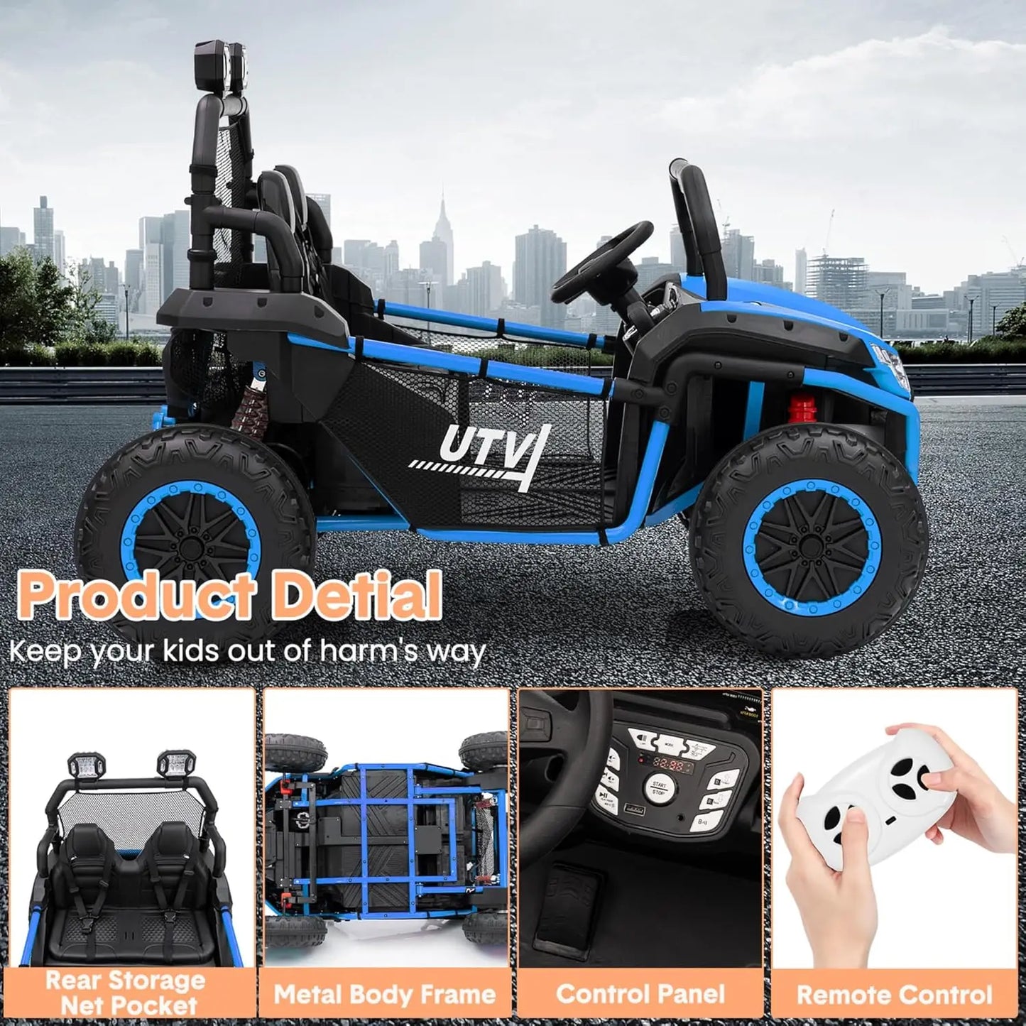 2-Seater Kids Electric Vehicle for Ages 3+,Ride on Car UTV,with Parent Remote Control,400w Motors,4.5MPH, Four-Wheel Suspension