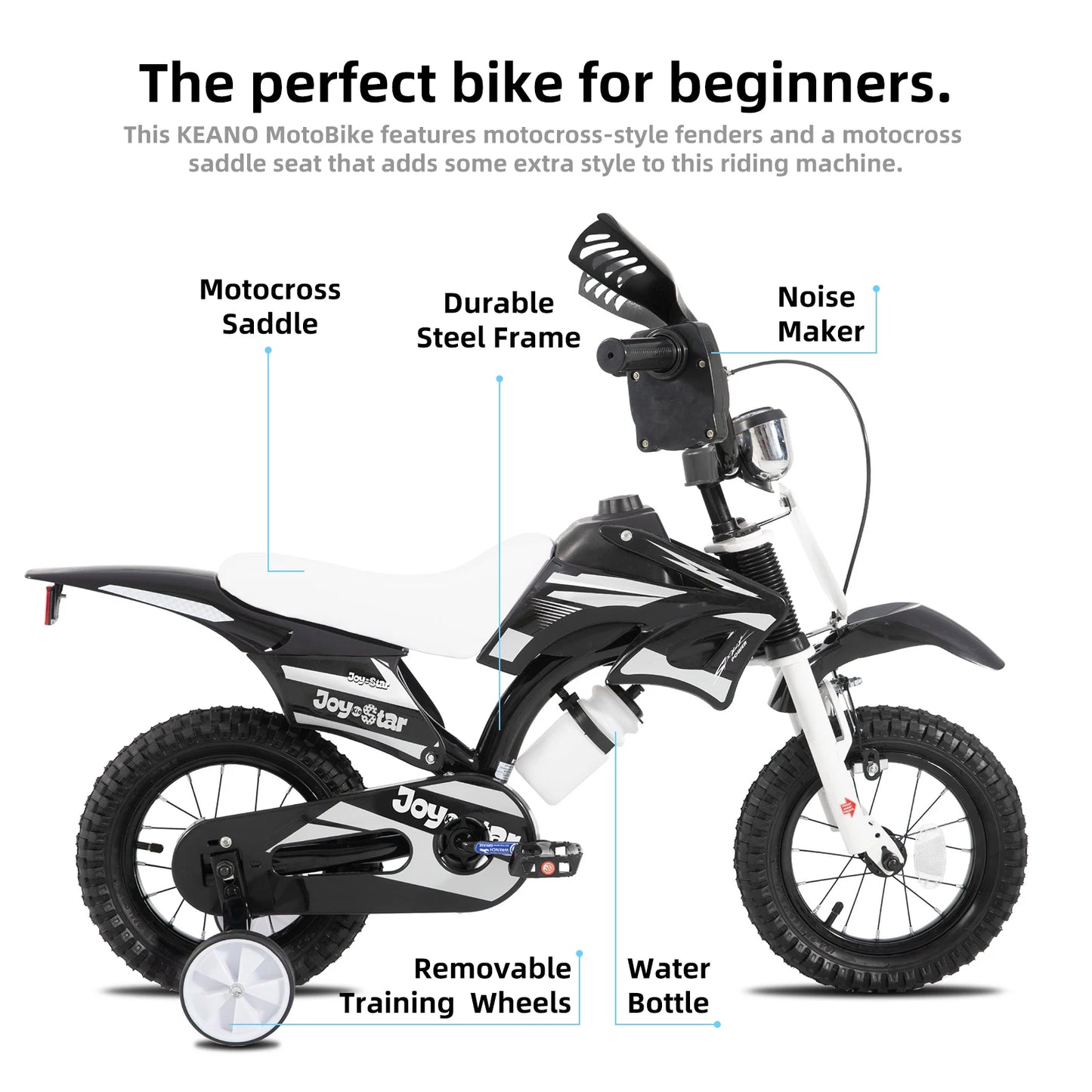 Joystar Motocross Style Kids Bike for Boys Girls Ages 3-7 Years, 12 & 16 Inch Bikes with Training Wheels and Number Plate