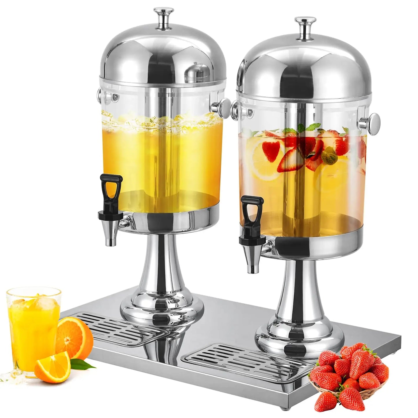 Beverage Dispenser with Ice Core, Stainless Steel Cold Drink Dispenser with Stand, Spigot & Drip Tray for Lemonade, Iced Tea