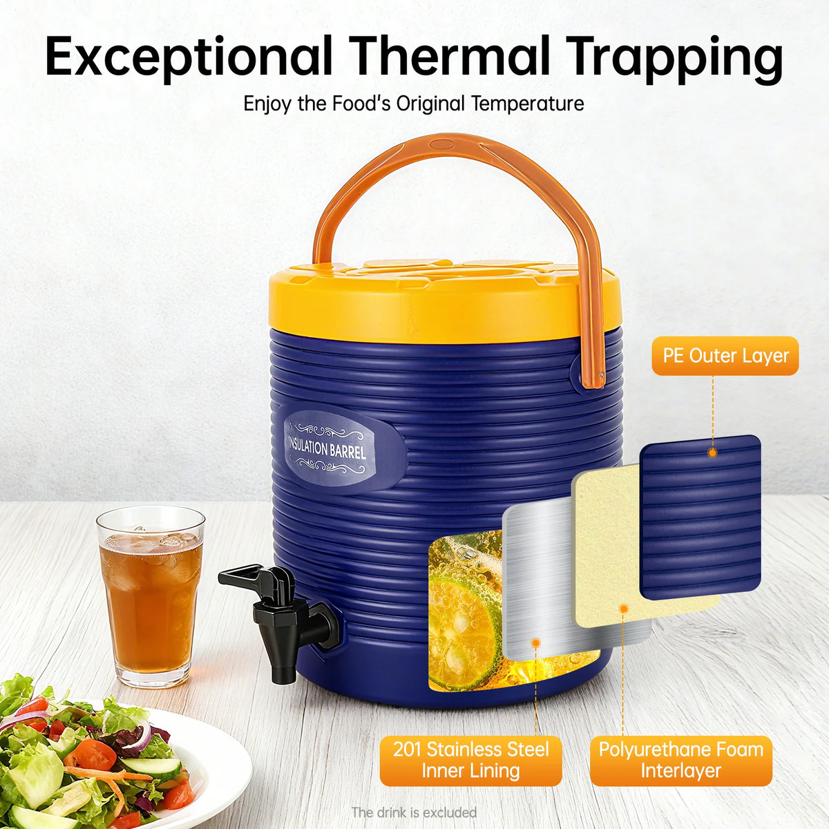 Stainless Steel Insulation Barrel Hot Water Dispenser 13L 2.91 Gallon Single Spigot Blue Insulated Beverage Dispenser For Party Kitchen