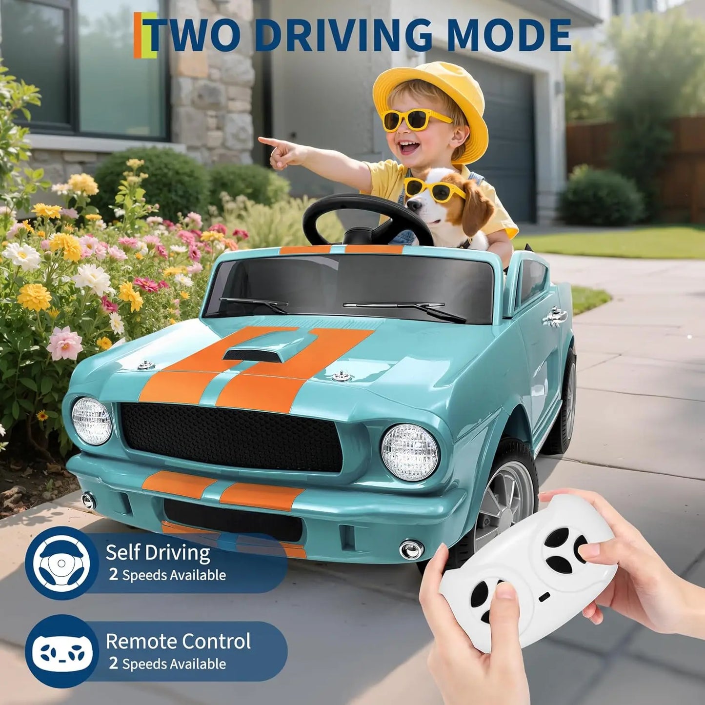 12V Electric Car for Kids Battery Powered Ride on Toy for Toddlers with Remote Control,Bluetooth,LED Lights,Music,3 Speeds