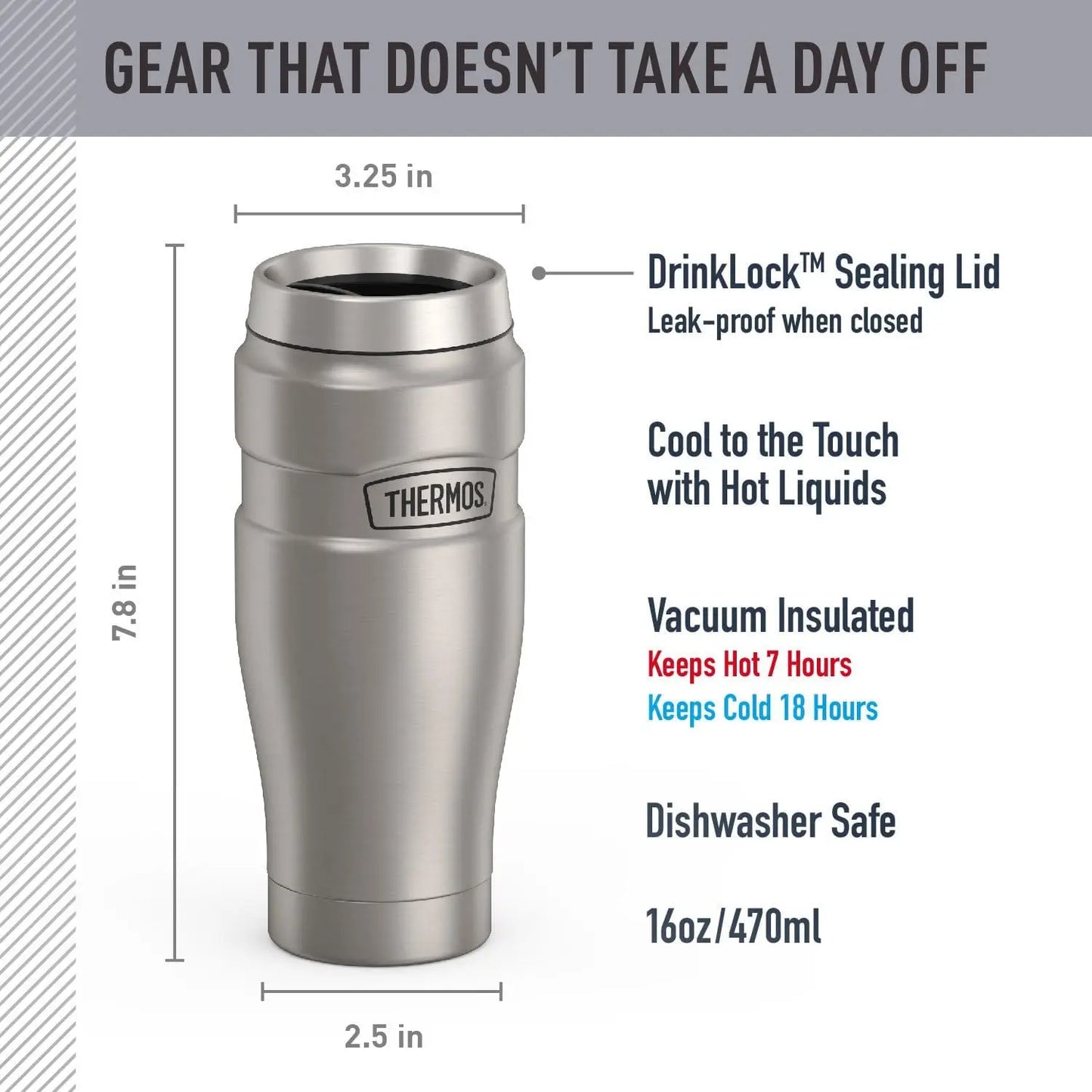 Vacuum-Insulated Stainless Steel Travel Tumbler 16oz Matte Finish