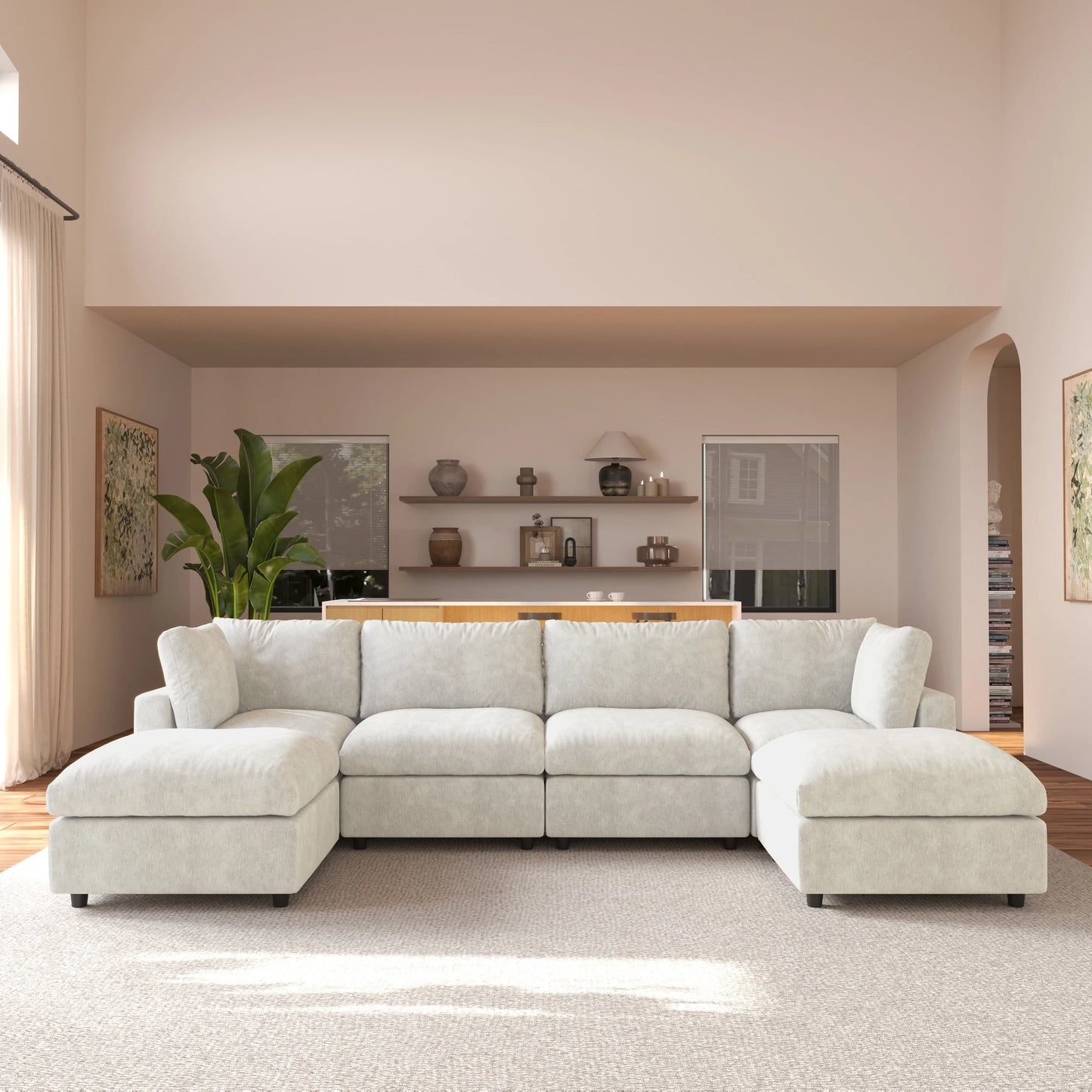 Sdorens Sectional Sofas for Living Room Modern Cloud Couch Chenille U-shaped Modular Sectional Sofa with Reversible Ottomans