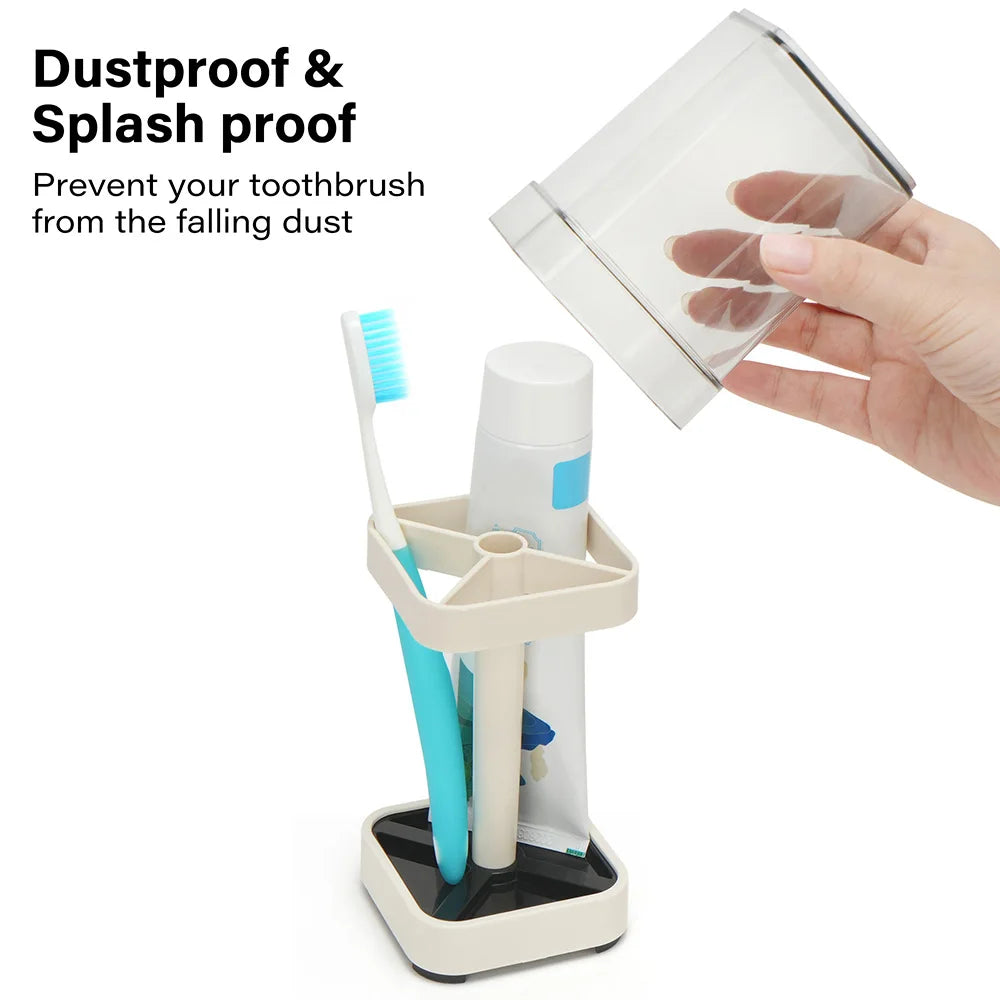 Toothbrush Holder With Cup/Cover, Compatible With Conventional Toothbrushes, Can Store Toothpaste Toothbrush Holder For Bathroom