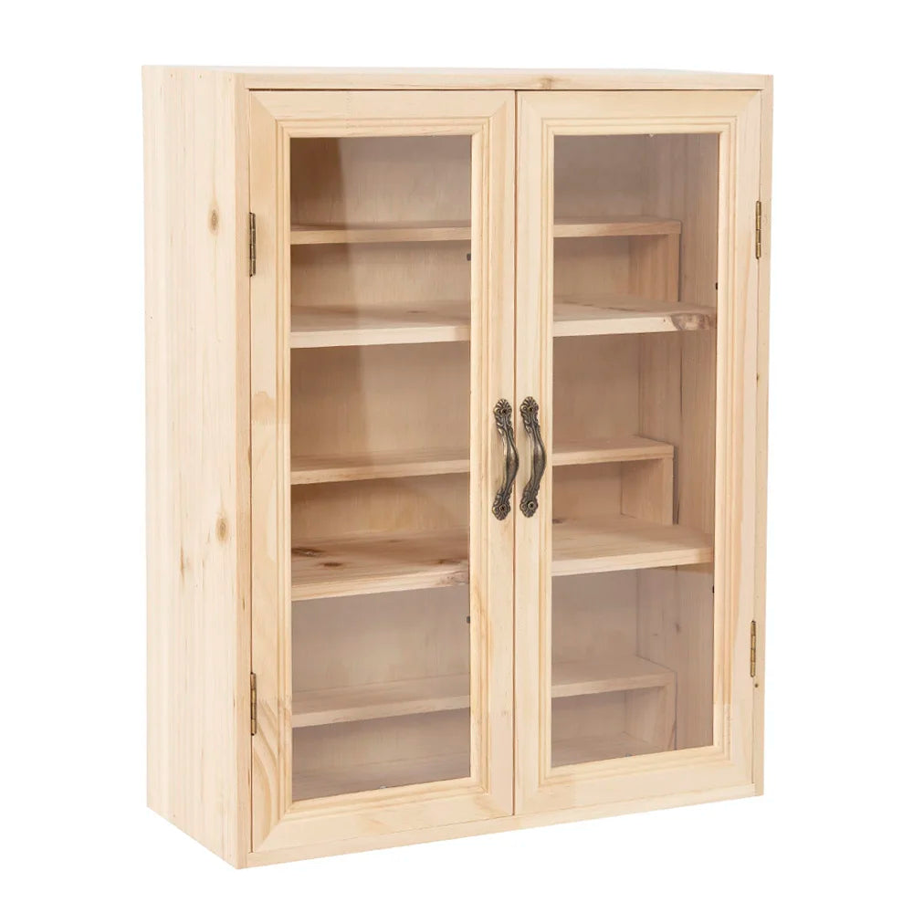 6 Layers Blind Box Display Rack Solid Wood Storage Cabinet with 3 Steps Dustproof Standing Double Door Display Cabinet